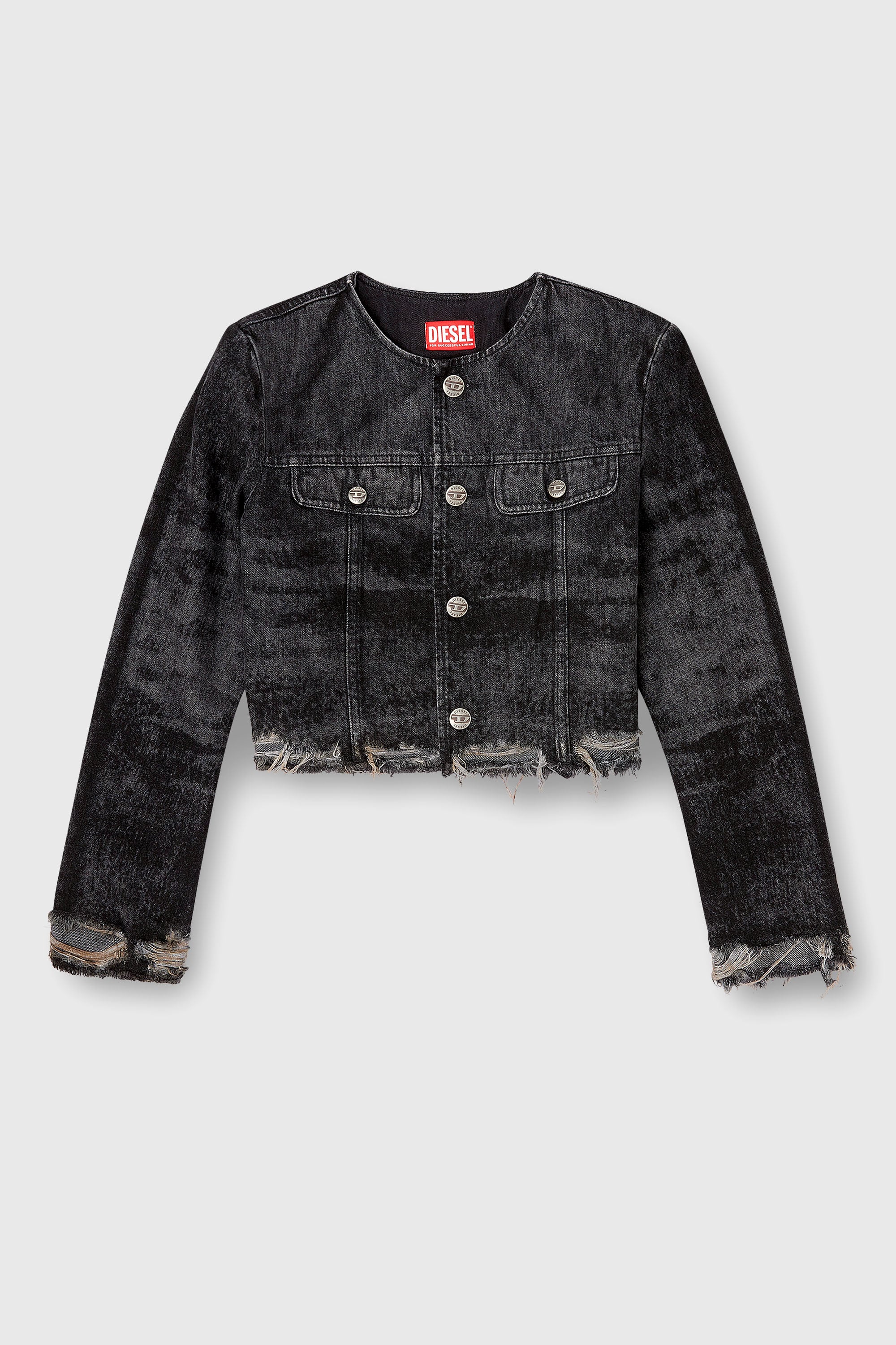 Diesel - DE-GRAFFY-FSH, Veste en denim de coton et chanvre grav&eacute; au laser Femme in Noir - 2