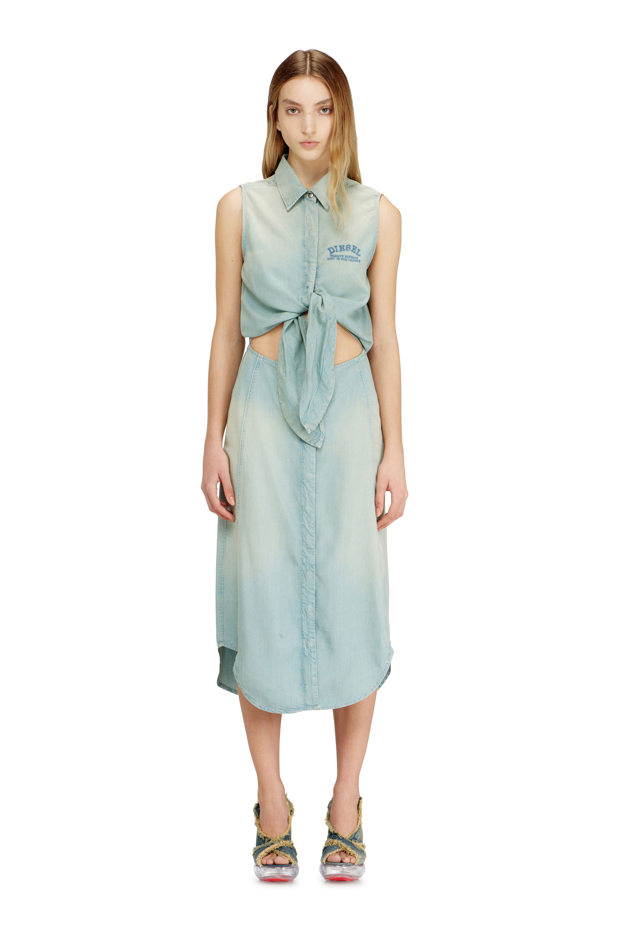 Diesel - DE-SUSY-S, Robe midi en denim fluide effet sali Femme in ToBeDefined - 3