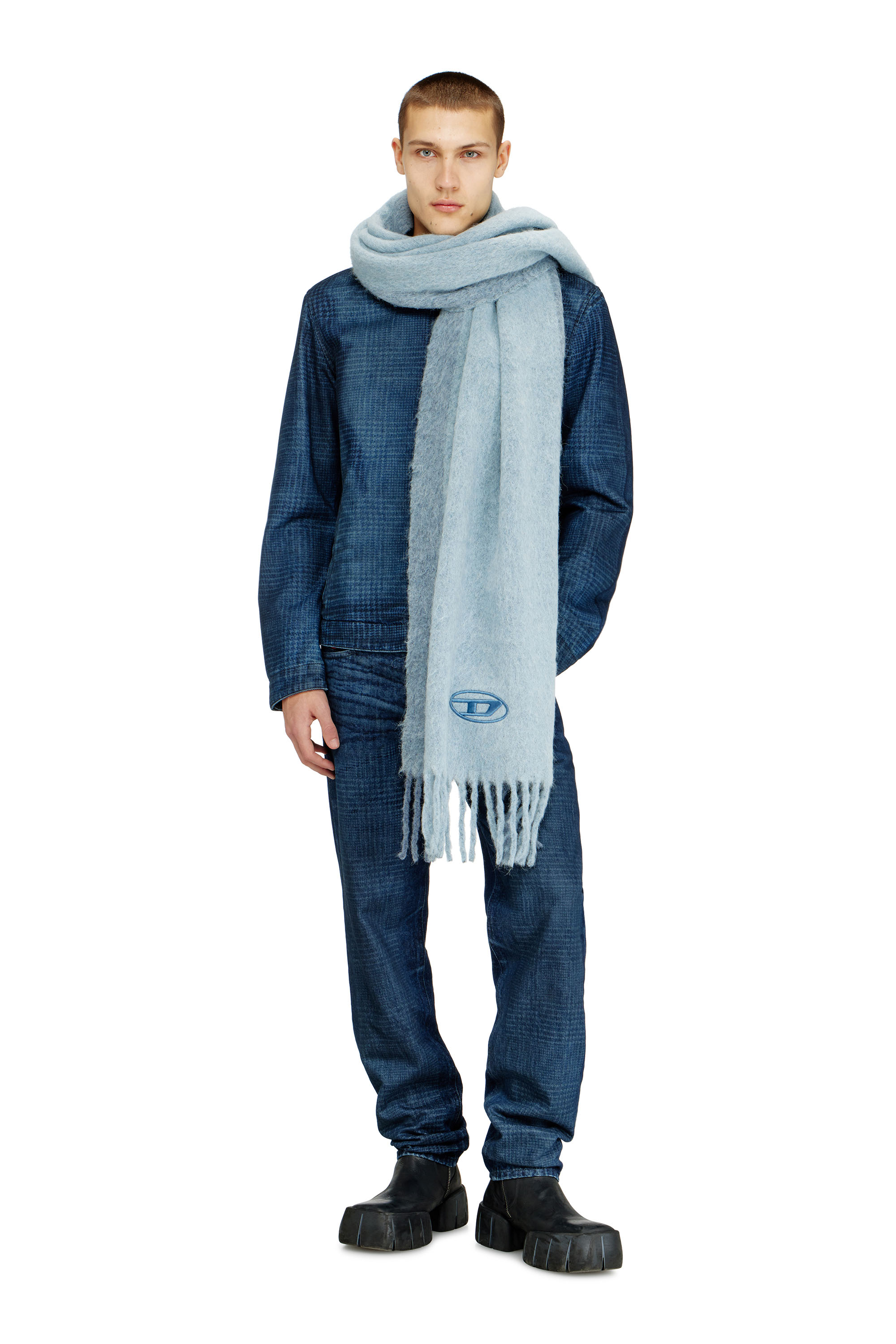 Diesel - S-OLID, Sciarpa in misto lana con righe a contrasto Uomo in Blu - 4