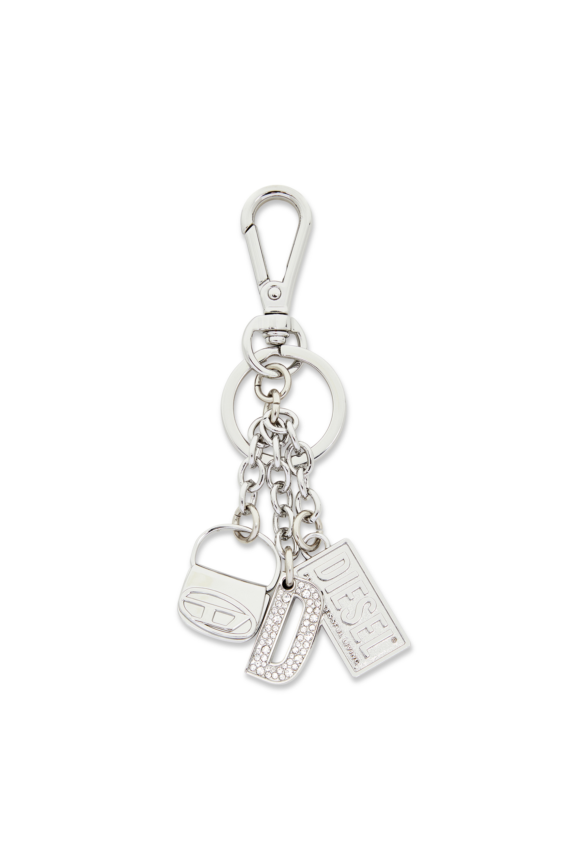 Diesel - 1DR KEY MULTICHARM, Portachiavi in metallo con charm logo Donna in Argento - 1