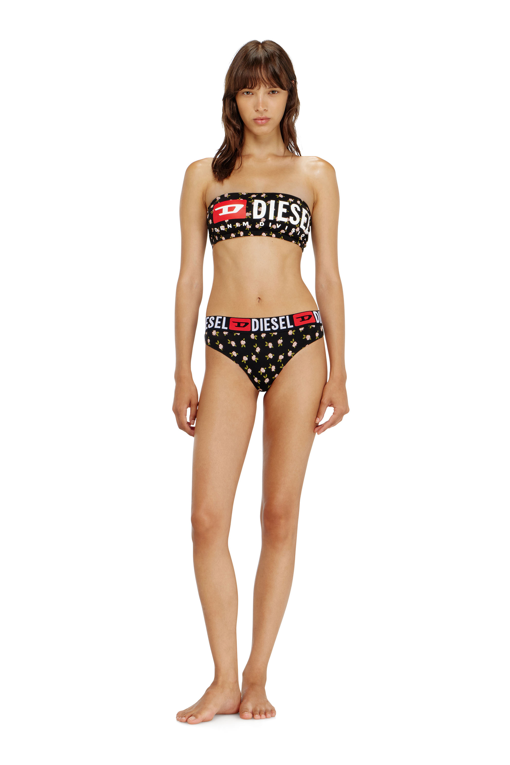 Diesel - MELANIE-C-D-CORE, Reggiseno a fascia in cotone con stampa floreale all-over Donna in Nero - 1