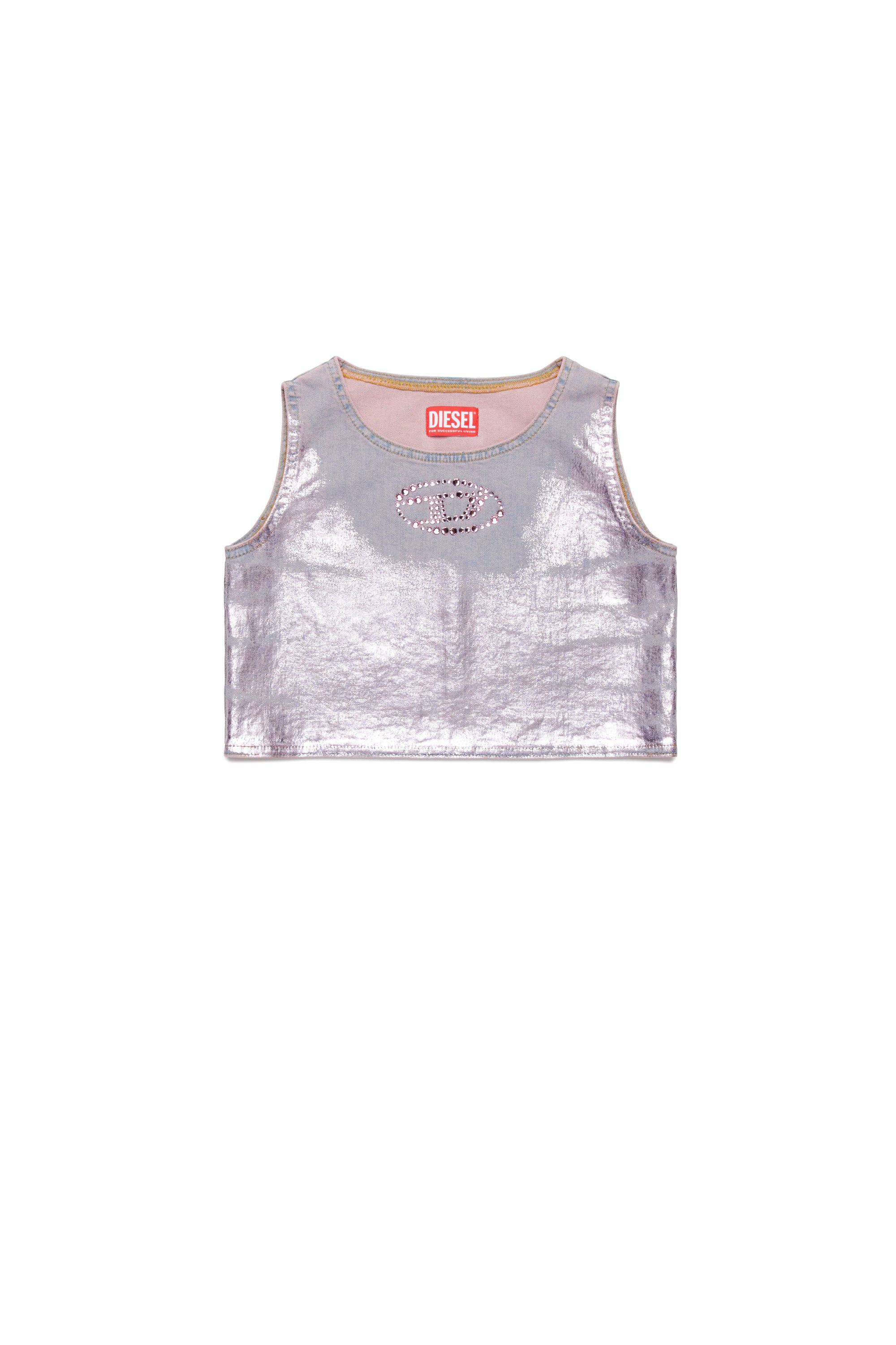 Diesel - TRISPY, Woman's Metallic top with crystal Oval D logo in Lilac - 1