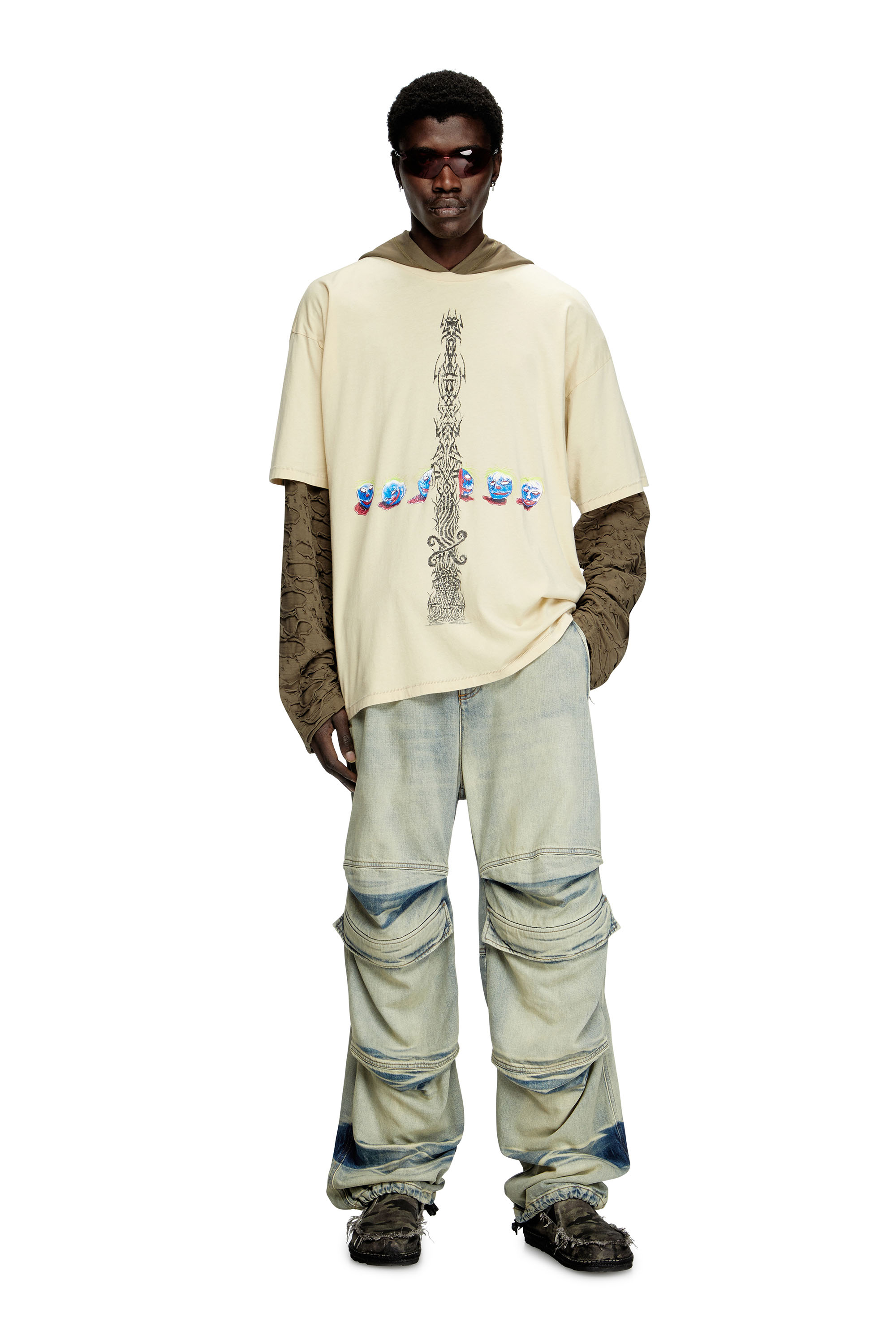 Diesel - T-BOXT-R4, T-shirt acid-wash con stampe grafiche Uomo in Bianco - 2