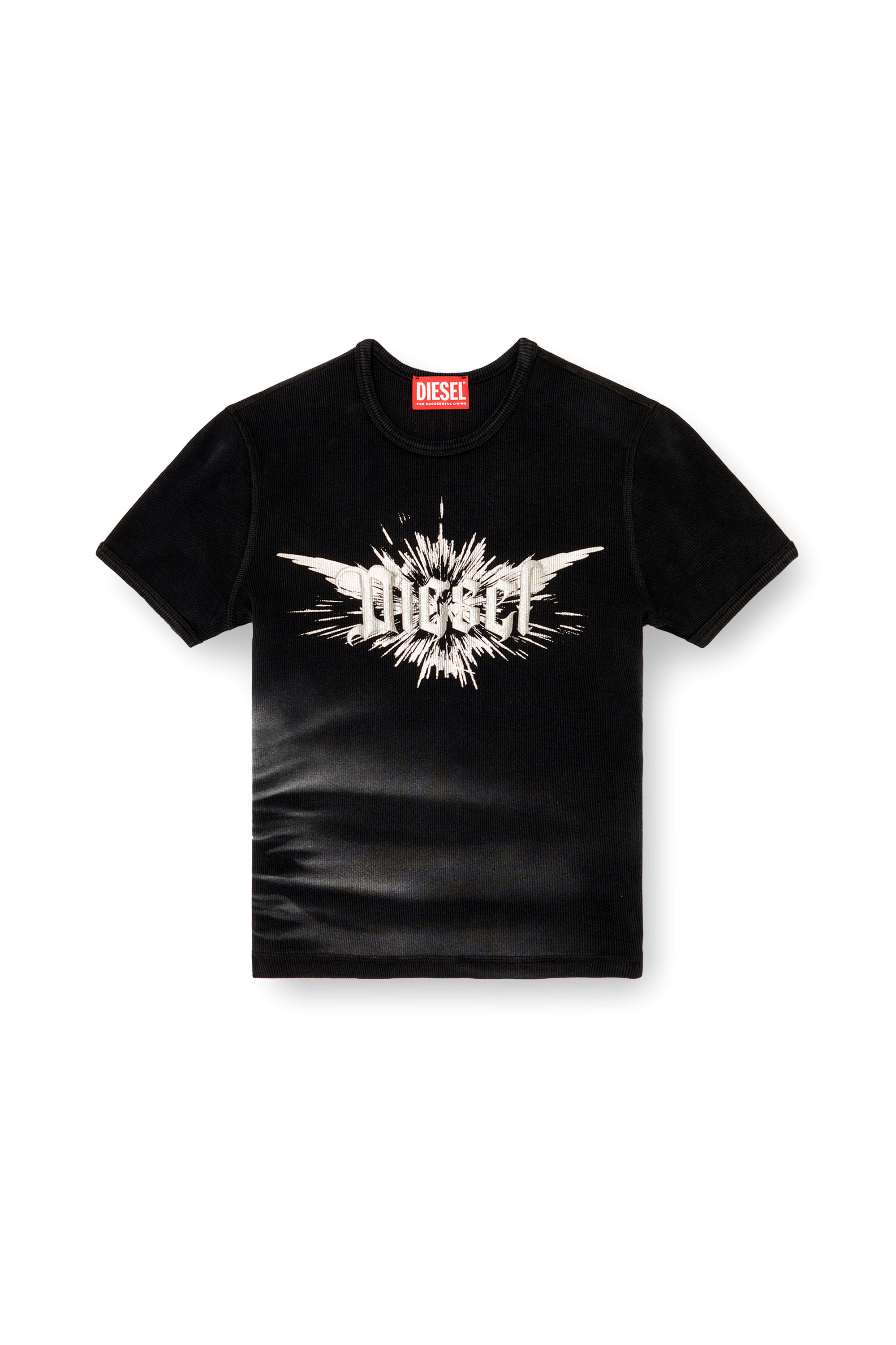 T-ELE-LONG-P2, Noir Diesel - T-ELE-LONG-P2, T-shirt avec imprimé métallisé Diesel ailé Femme in Noir - 2