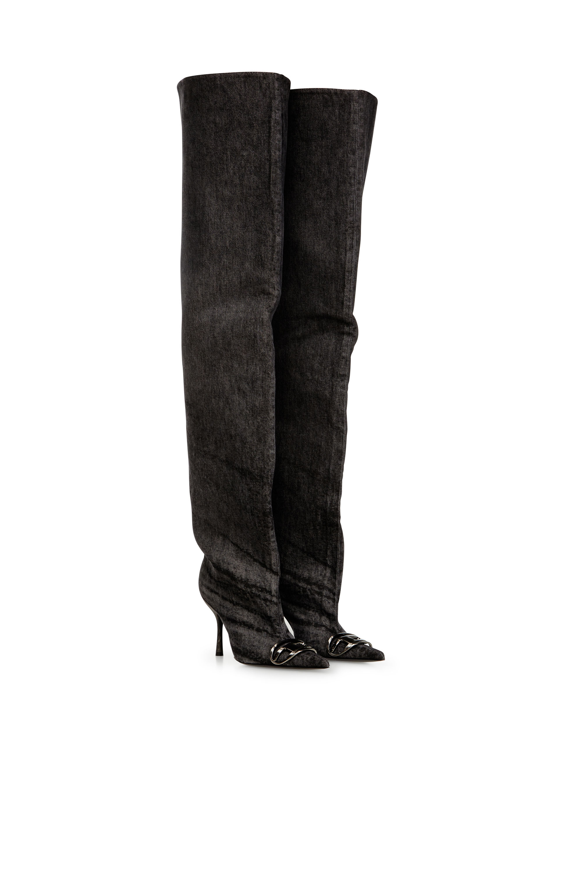 D-VENUS 90 OTK BOOT, Noir Diesel - D-VENUS 90 OTK BOOT, Cuissardes en denim enduit Femme in Noir - 2