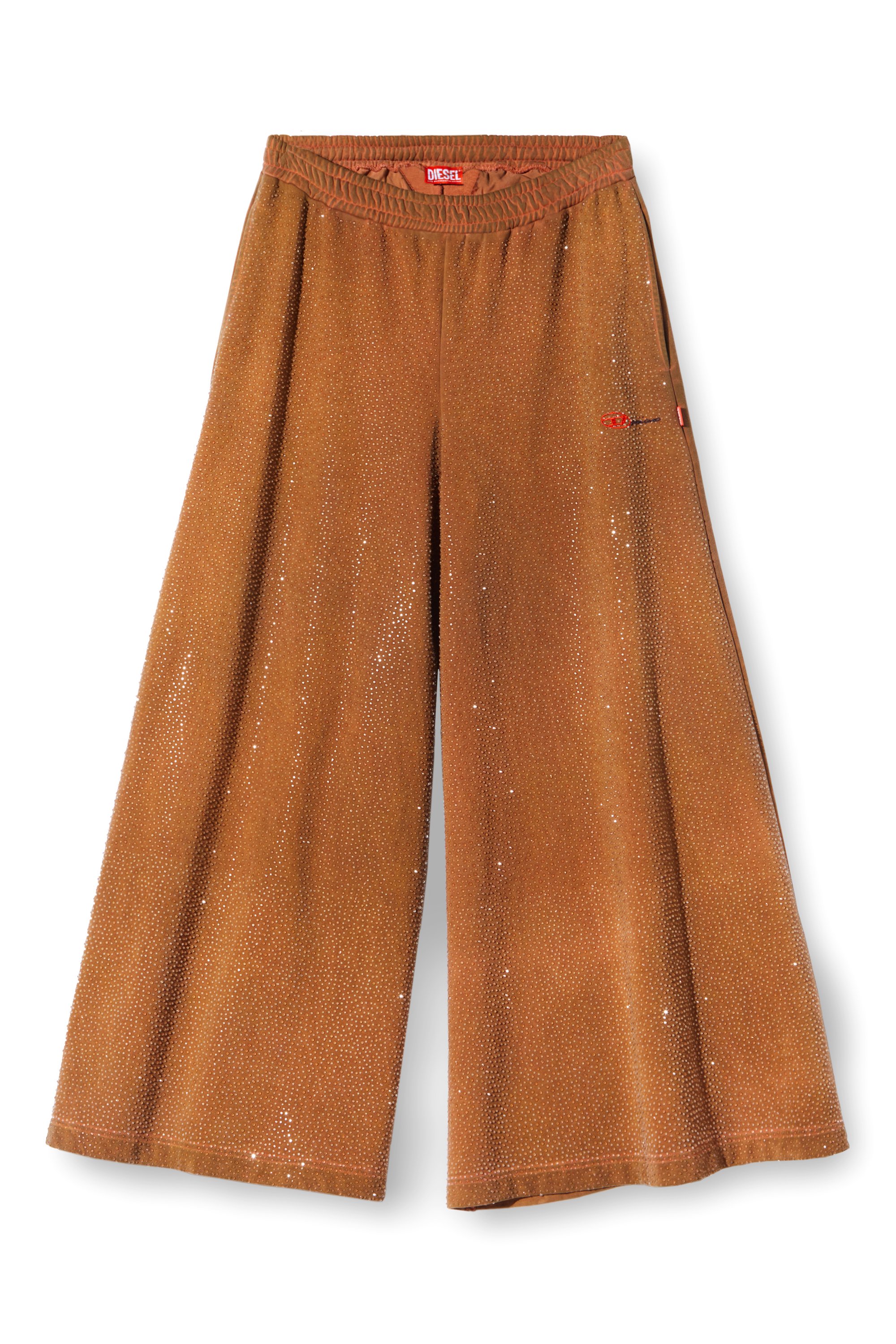 Diesel - P-DAM-LUX-DD, Pantalon de survêtement à jambe large avec cristaux Mixte in Marron - 3