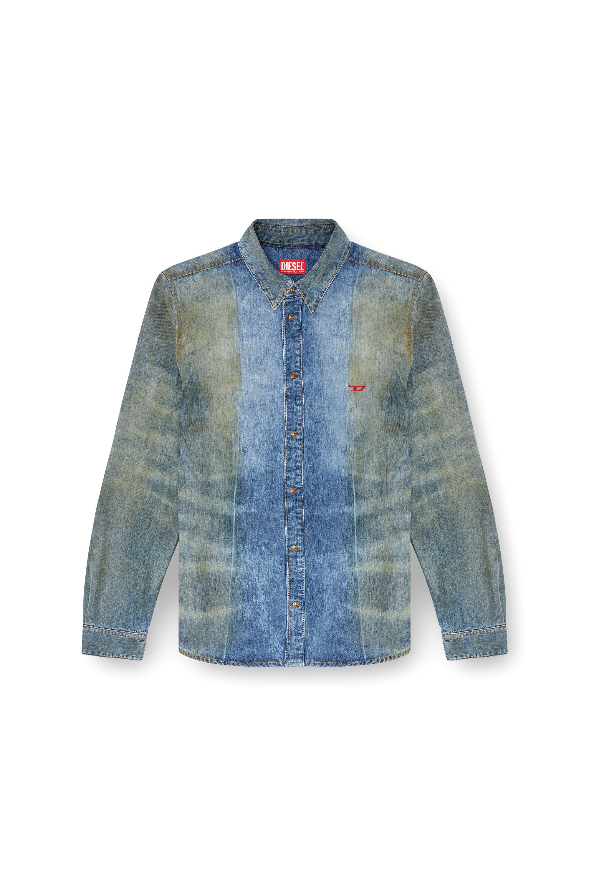 Diesel - D-FITTY-FSF, Chemise en denim avec plis solarisés Homme in Bleu - 3