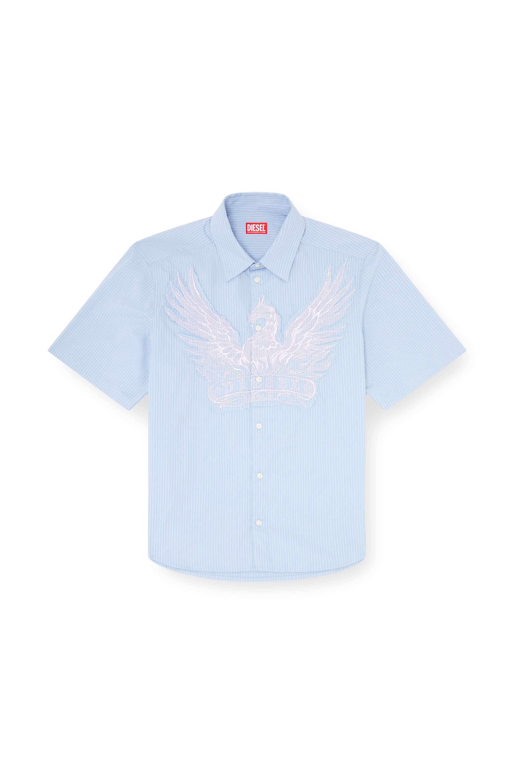 Diesel - S-SIMPLY-SS-AGCZ, Camicia in popeline a righe con patch ricamato Uomo in Blu - 3