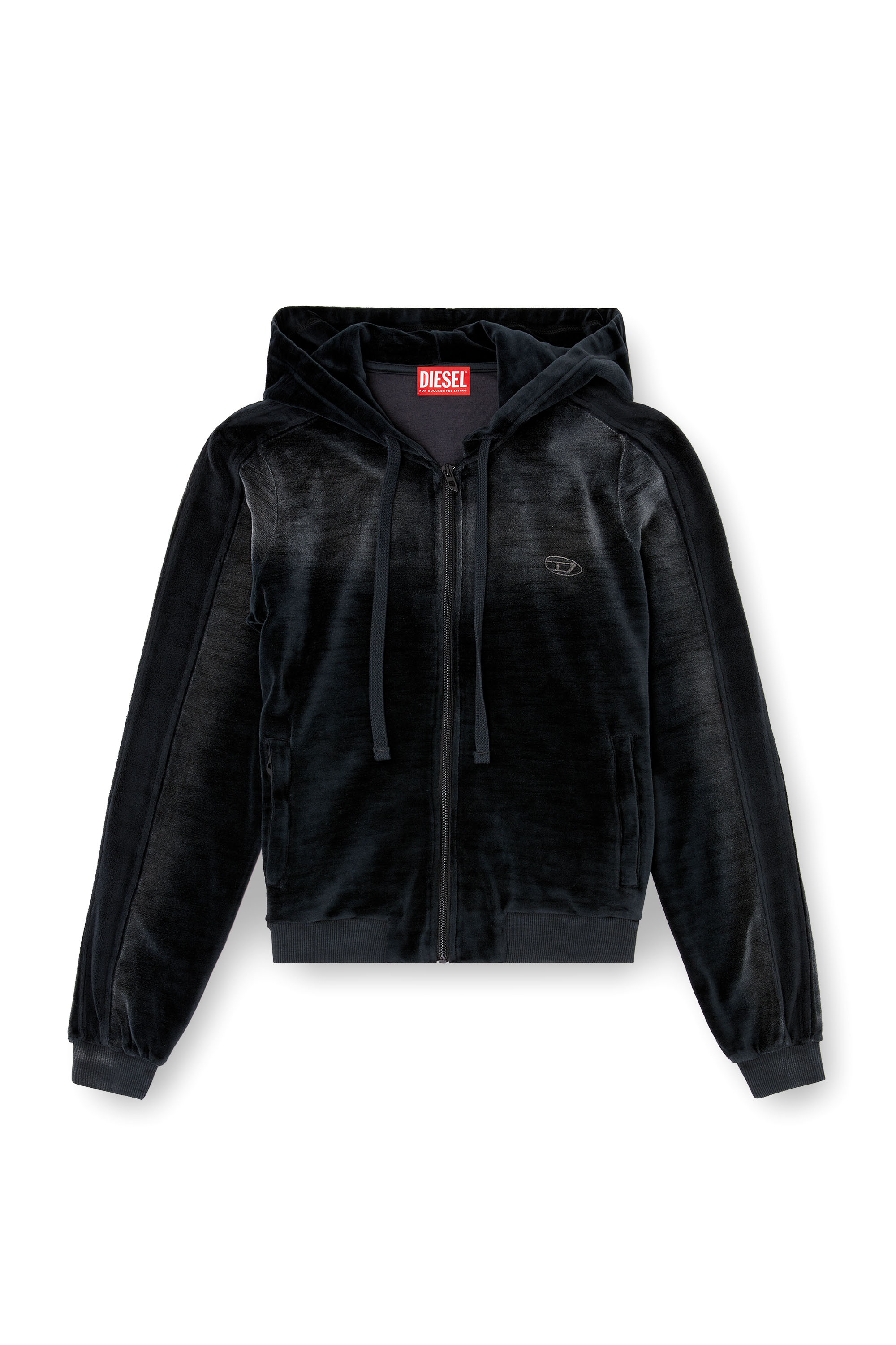 Diesel - F-ELY-Q1, Damen Hoodie mit Reißverschluss aus verblasster Chenille in Schwarz - 3