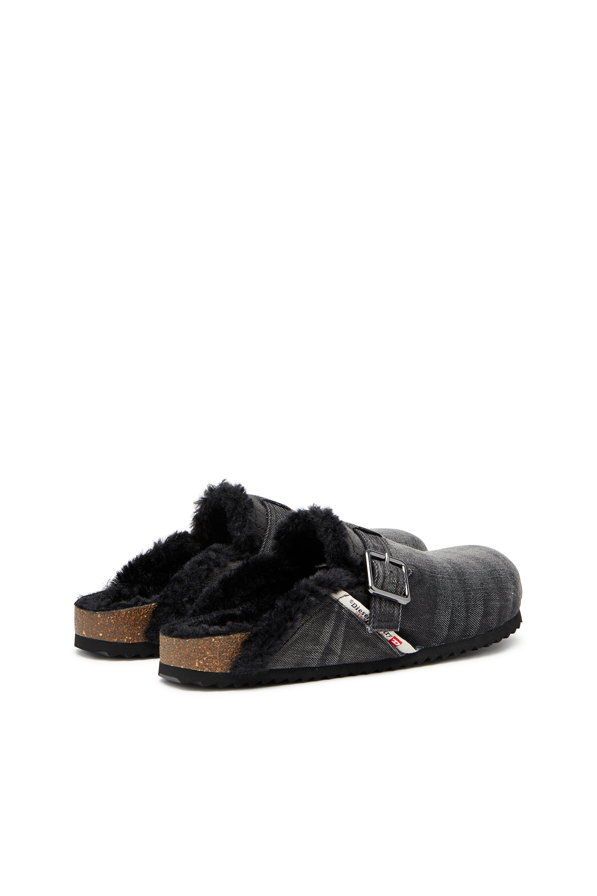 Diesel - D-WOODSTOCK X, D-Woodstock-Mule in denim con interno fluffy Uomo in Nero - 3