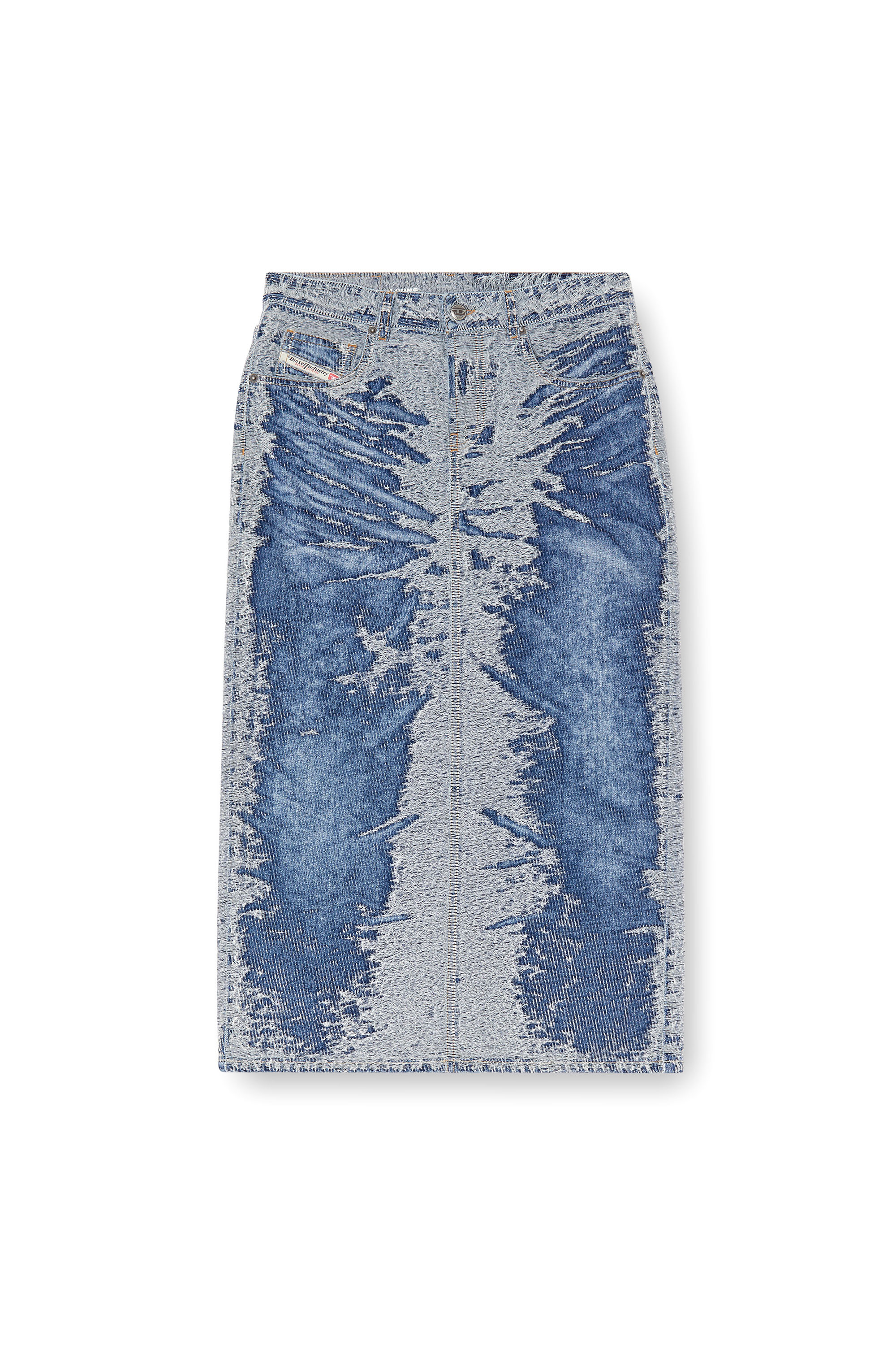 Diesel - DE-SKYE-S, Jupe midi en denim jacquard effet vieilli Femme in Bleu - 3