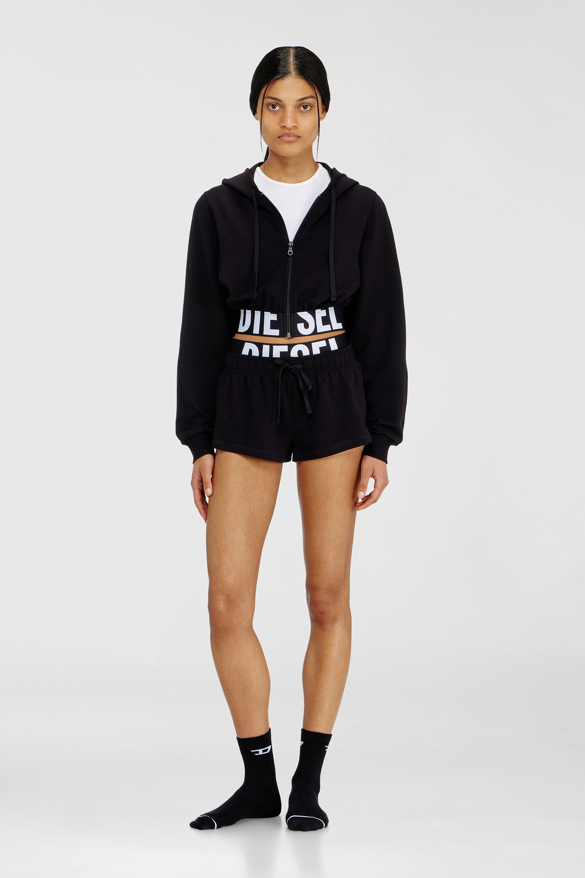 Diesel - NIKA-D-POP, Felpa cropped con banda logo Donna in Nero - 2