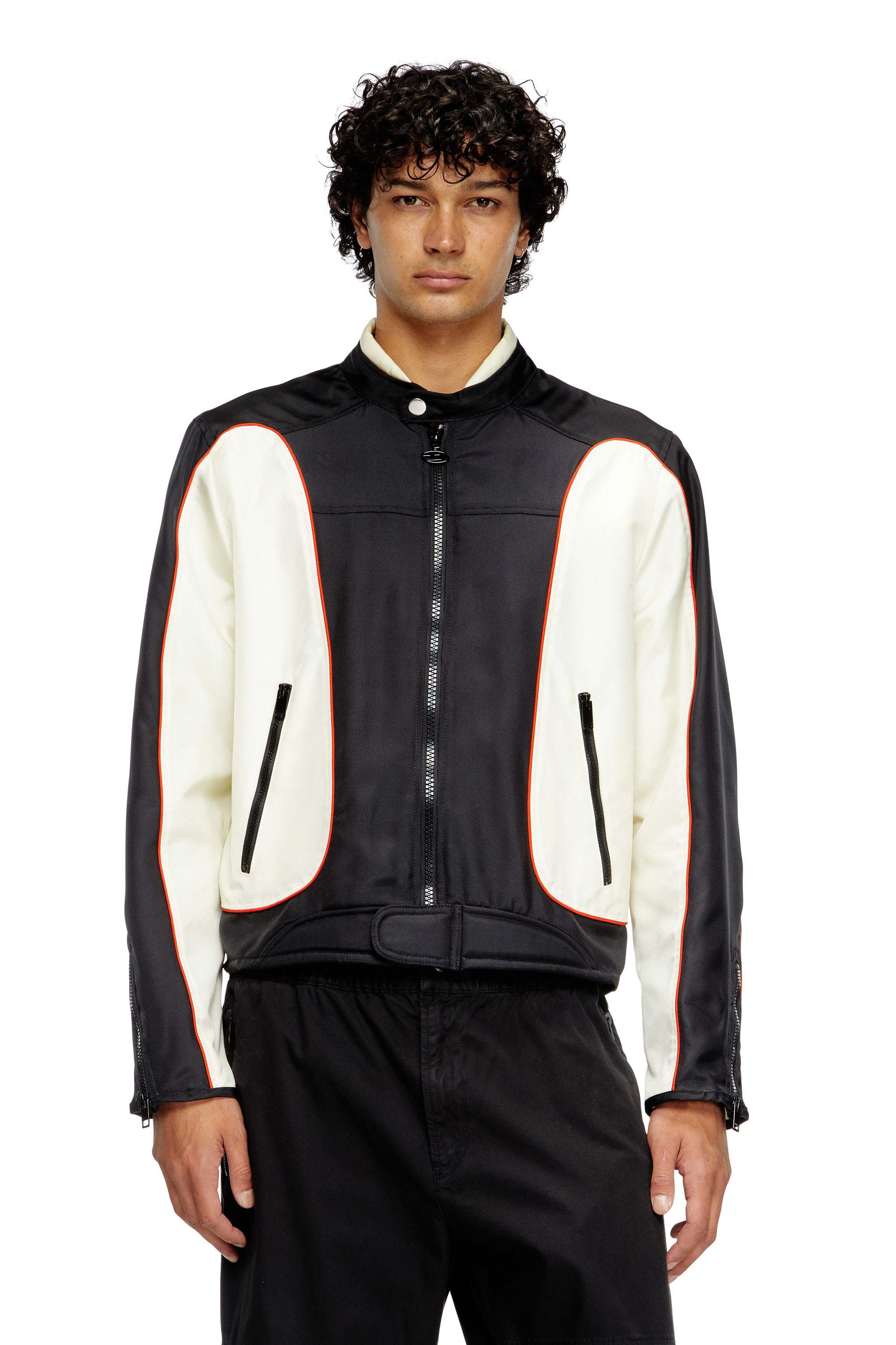 Diesel - J-BLINK-A, Herren Colour-Block-Biker-Jacke mit Paspelierung in Weiss/Schwarz - 1