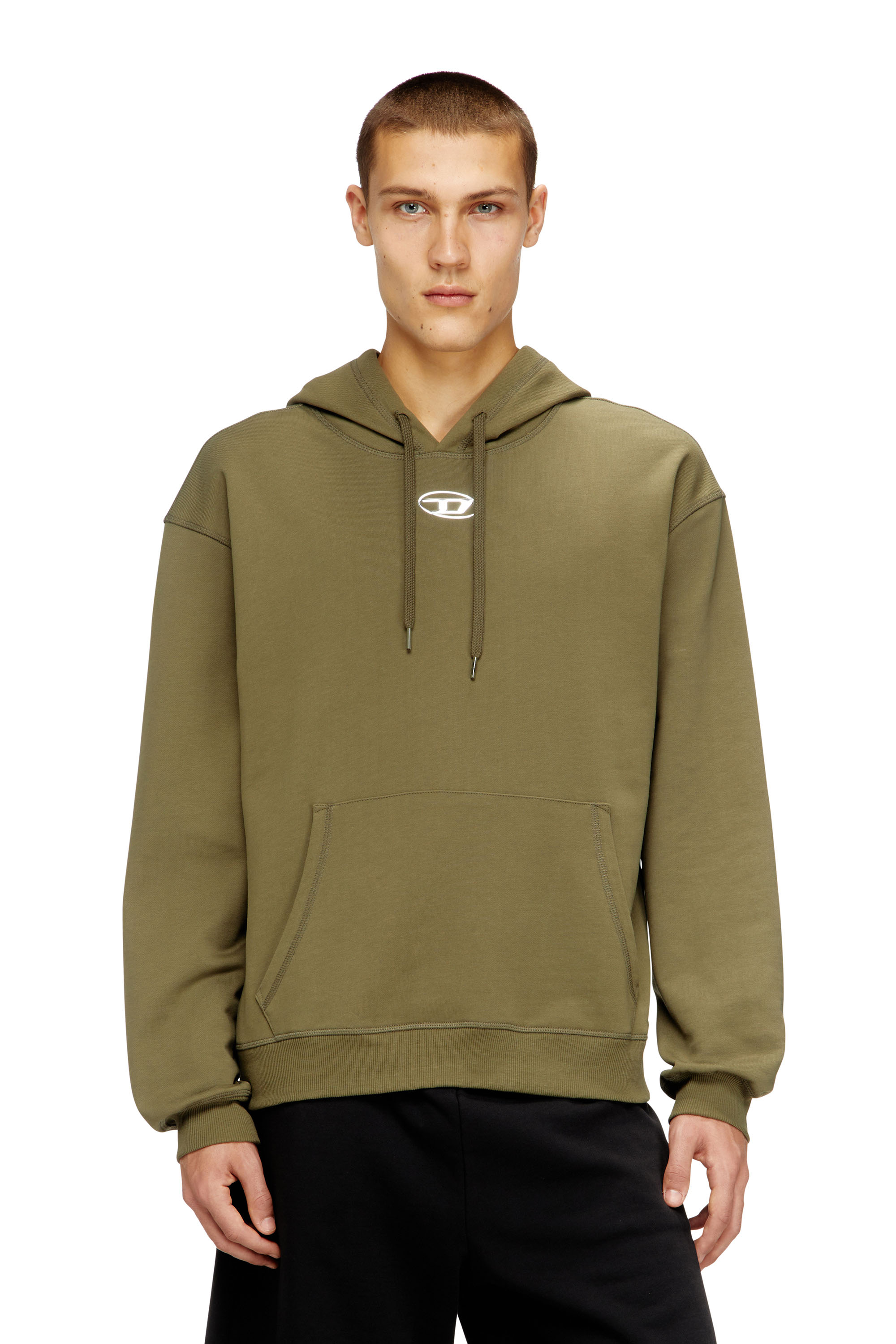 Diesel - S-NORM-HOOD-IOD, Sweat à capuche en coton avec Oval D métallique Homme in Vert - 1