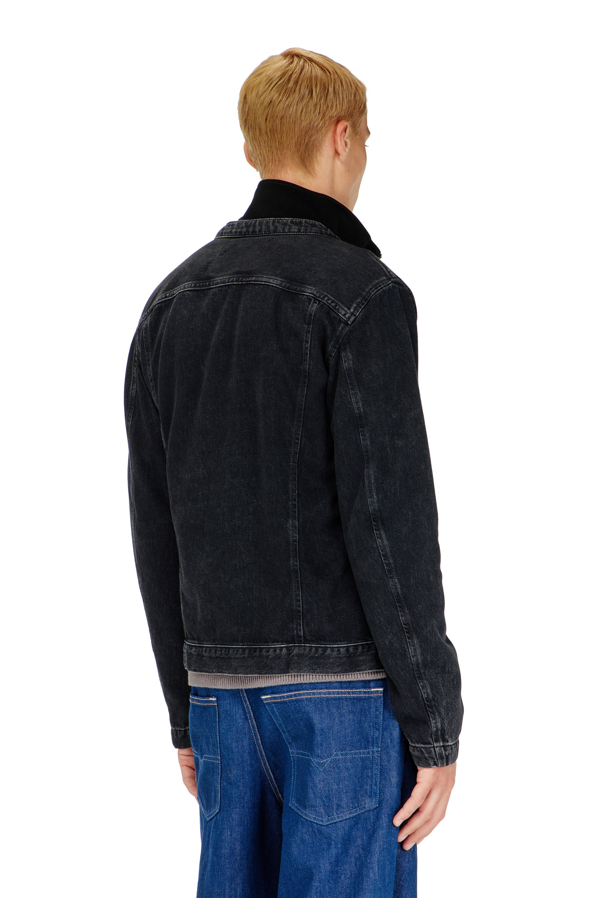 Diesel - D-GLORY, Man's Moto jacket in clean-wash denim in Black - 4