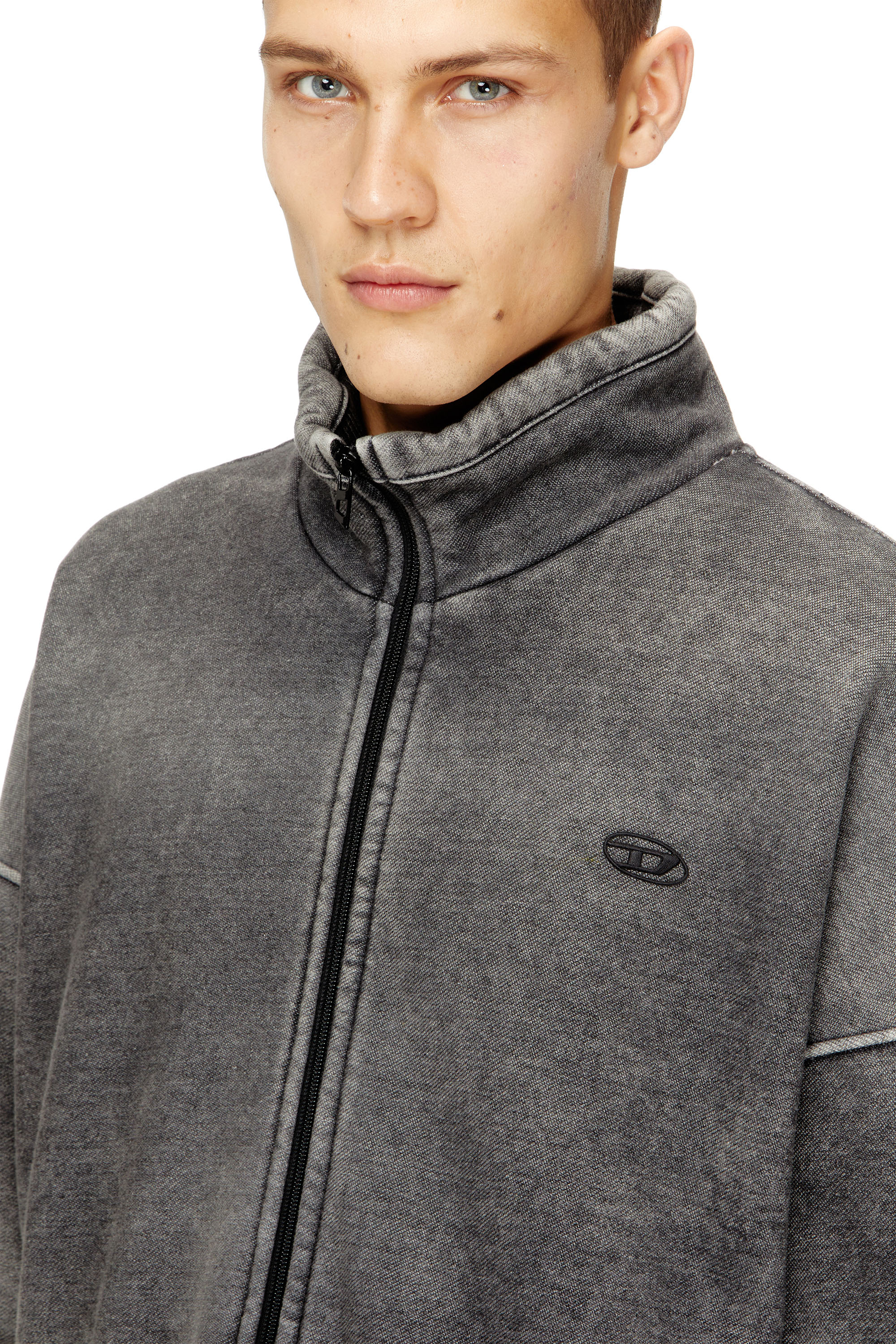 Diesel - S-BATEL-V1, Veste zippée effet denim doublée teddy Homme in Gris - 5