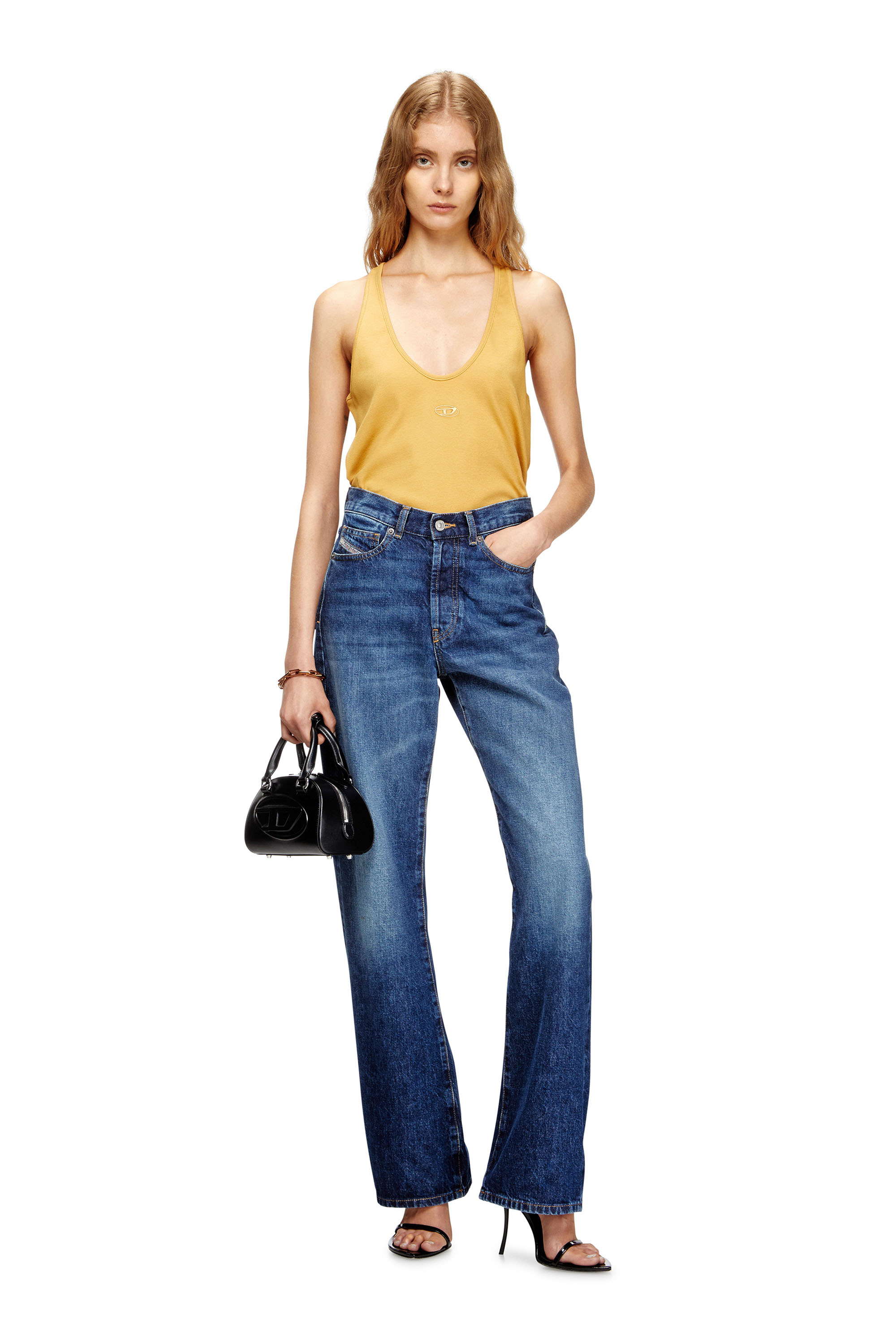 Diesel - T-IPSYA-LKDS, Débardeur côtelé avec Oval D Femme in Orange - 1