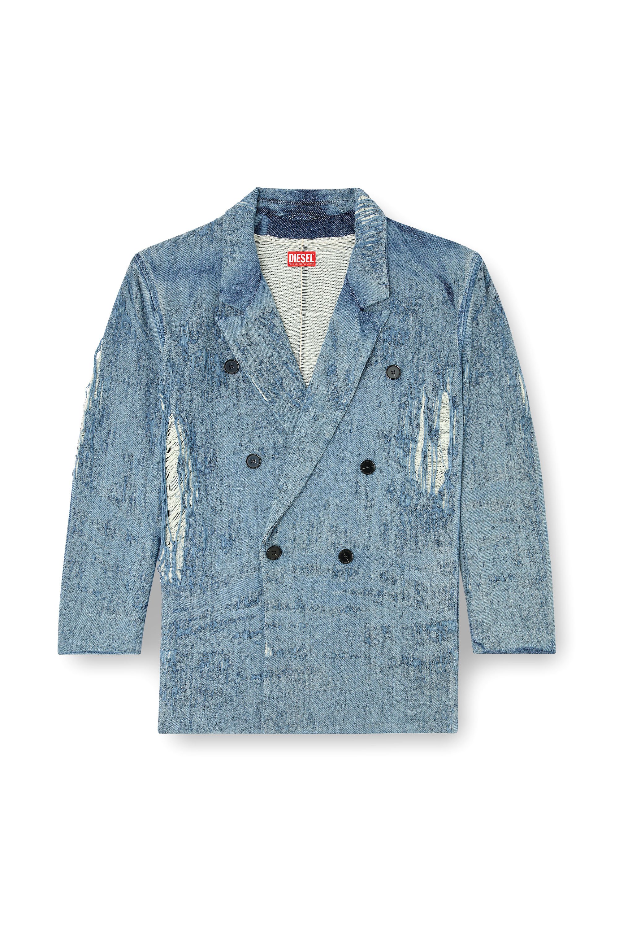 Diesel - D-PEKKA-FSG2, Blazer en denim jacquard ultra-destroyed Mixte in Bleu - 4