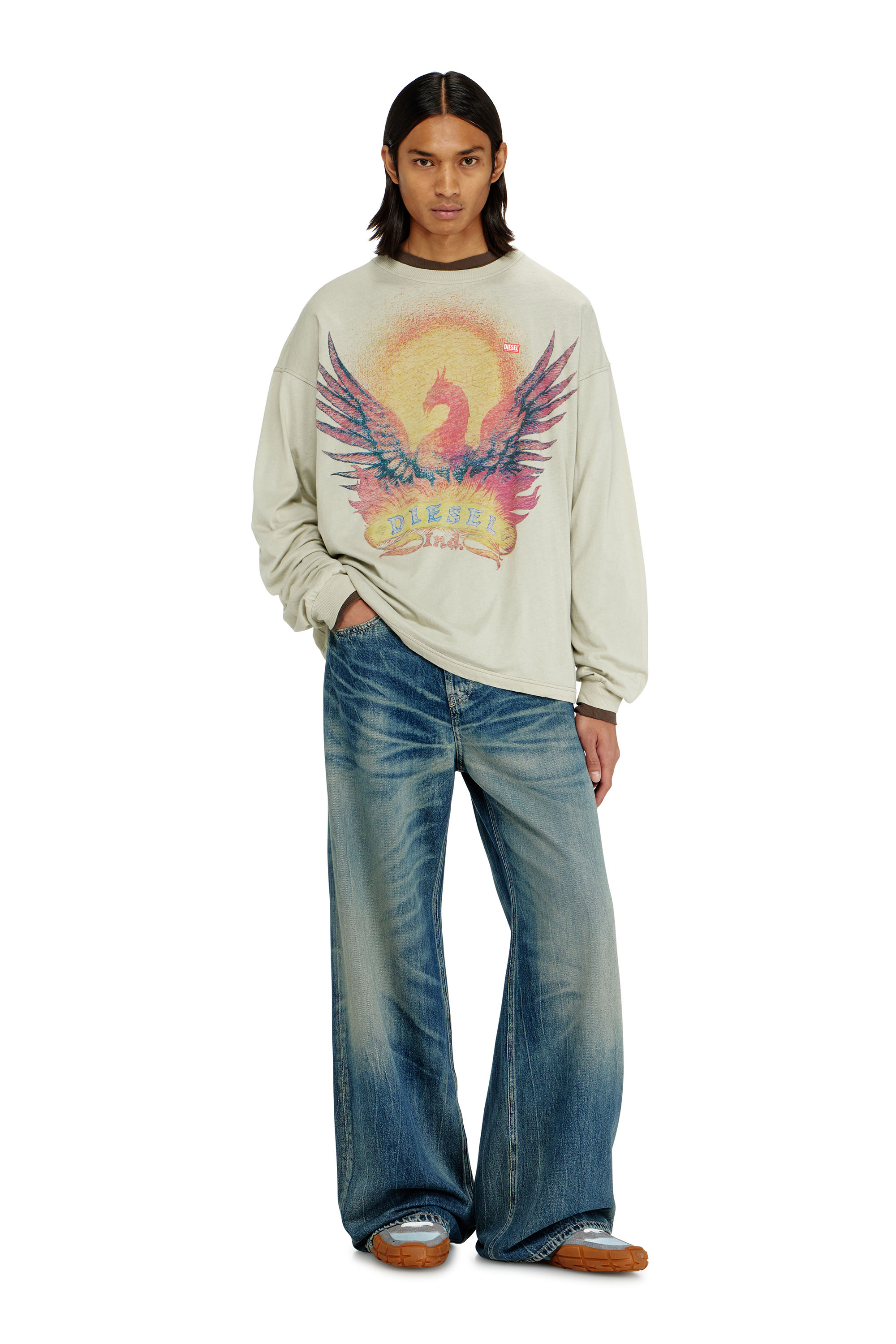 Diesel - T-BOXT-LS-AA1, Herren Langarm-T-Shirt mit Phoenix-Motiv in Beige - 2