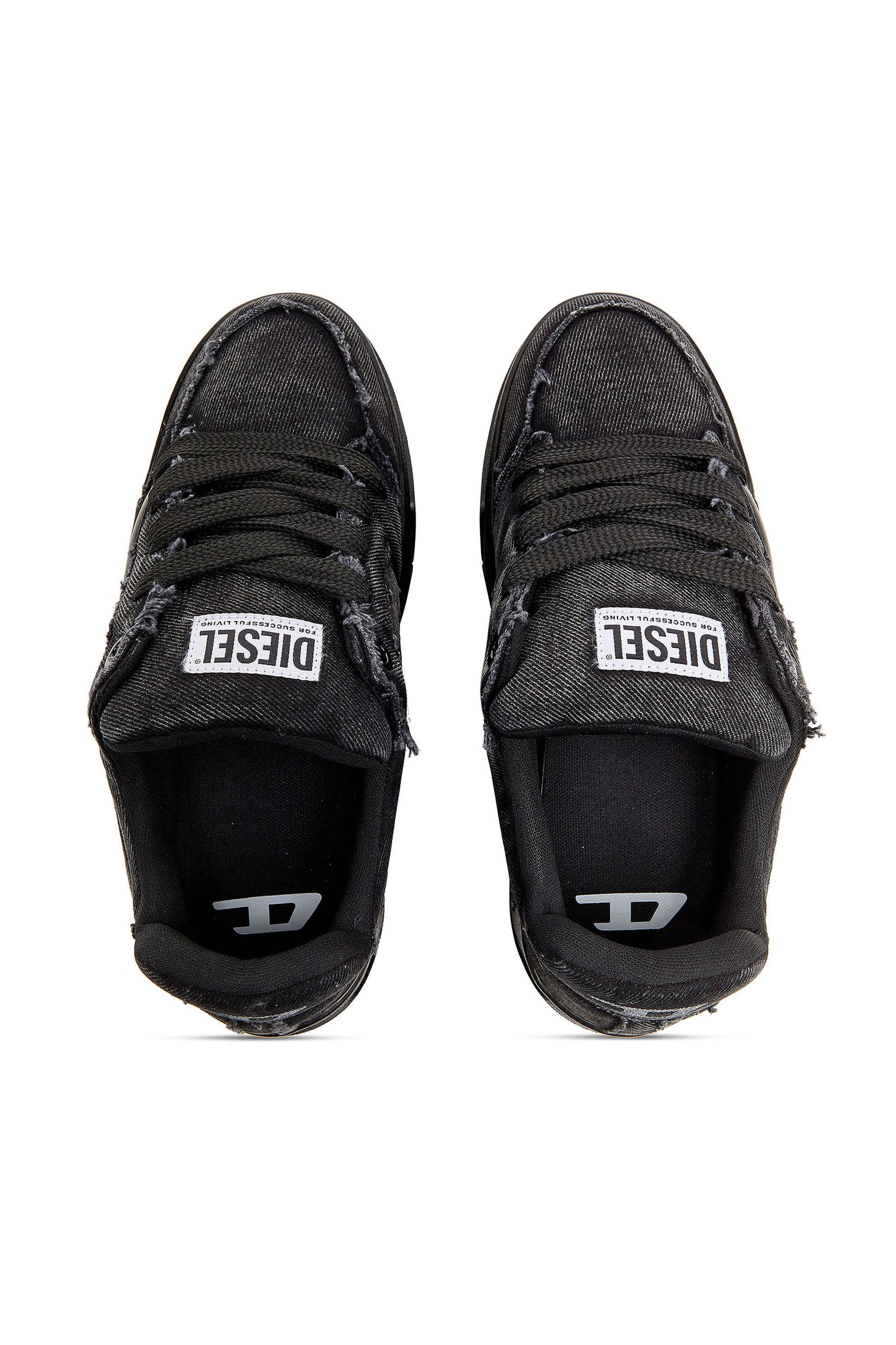 Diesel - S-D-OLLIE LOW, S-D-Ollie - Sneakers en denim effiloch&eacute; et cuir Homme in Noir - 4