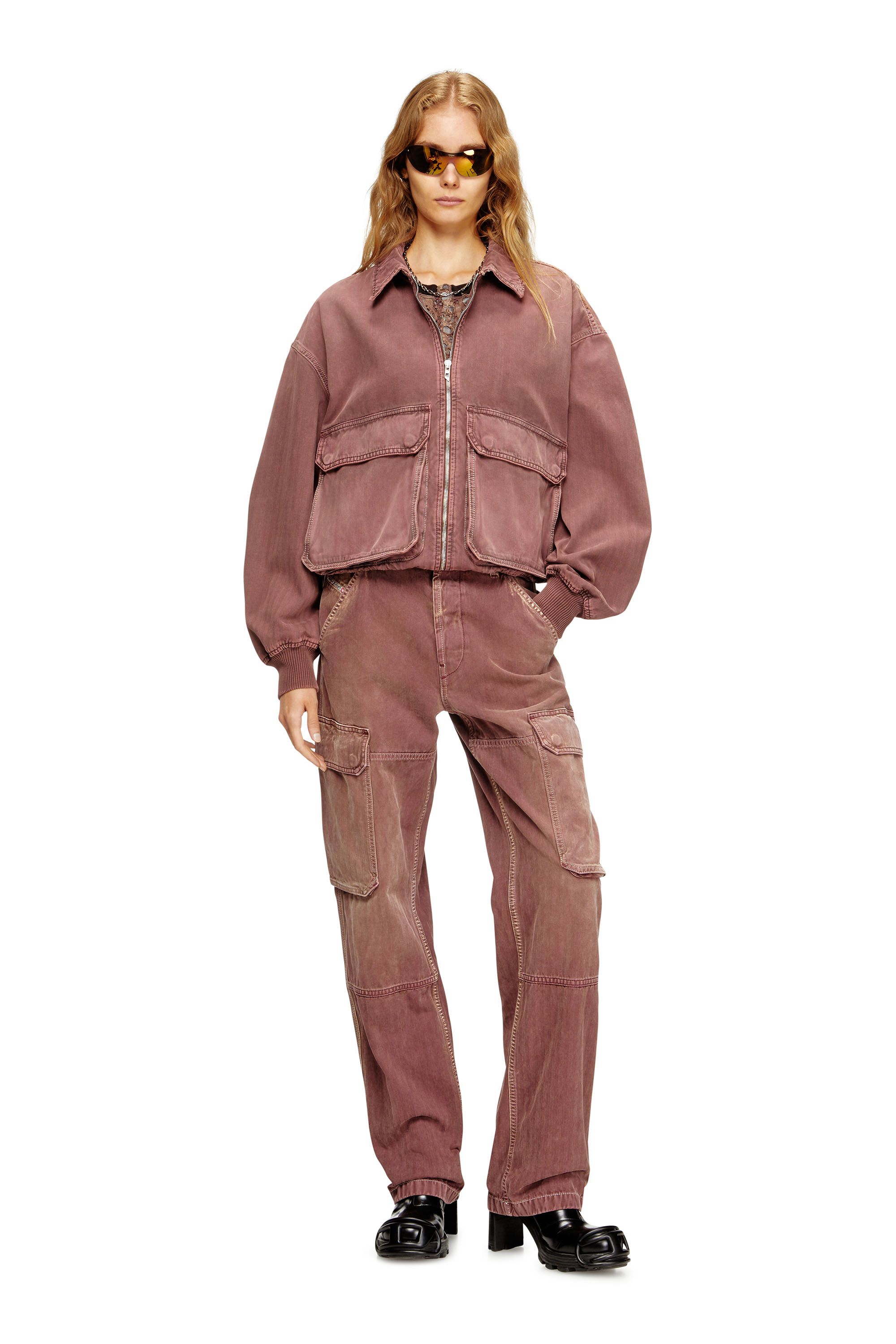 Diesel - D-KURZ, Giacca in denim colorato herringbone Unisex in Marrone - 4