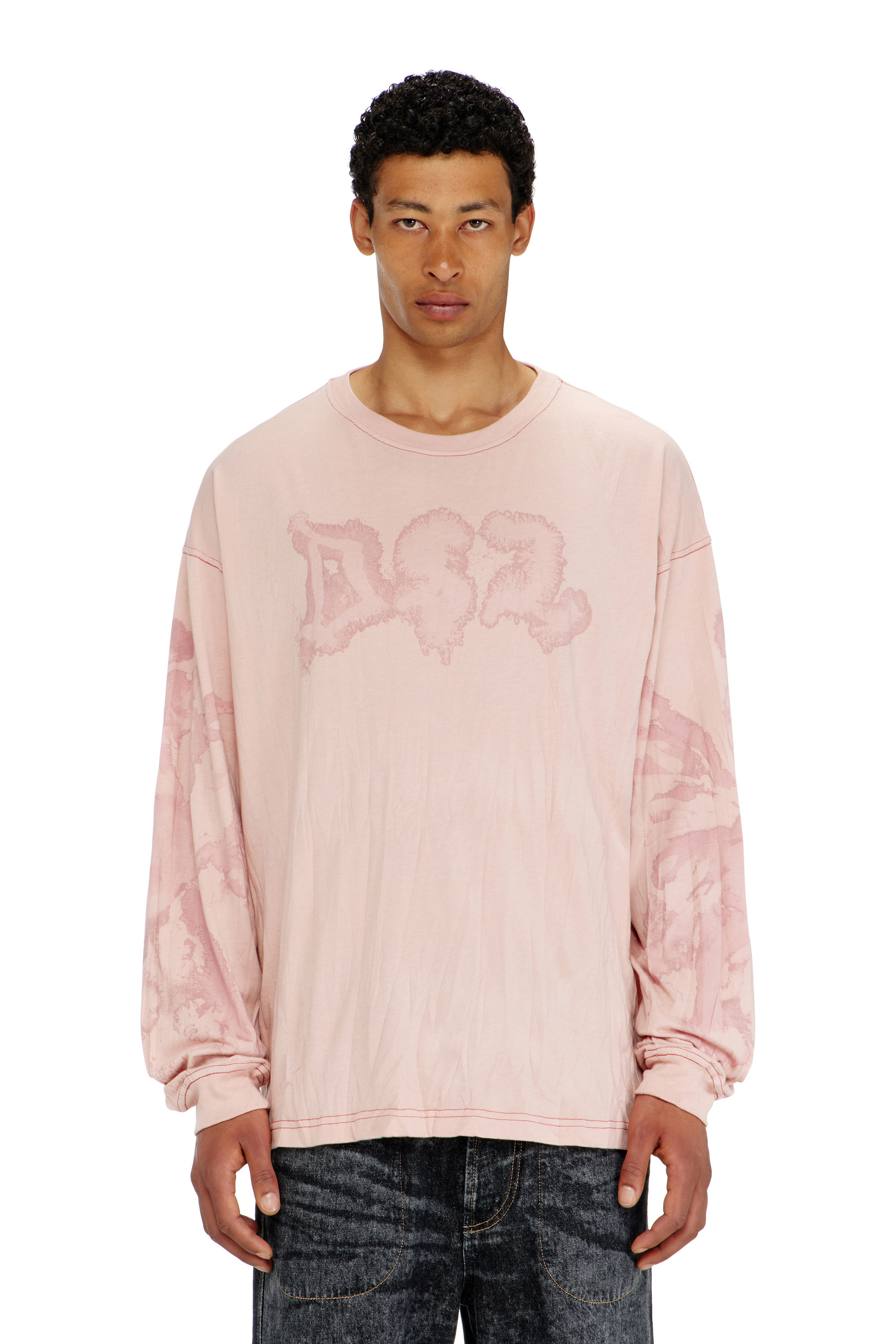 Diesel - T-BOXT-LS-AA4, T-shirt relaxed a manica lunga con stampa macchiata Uomo in ToBeDefined - 1