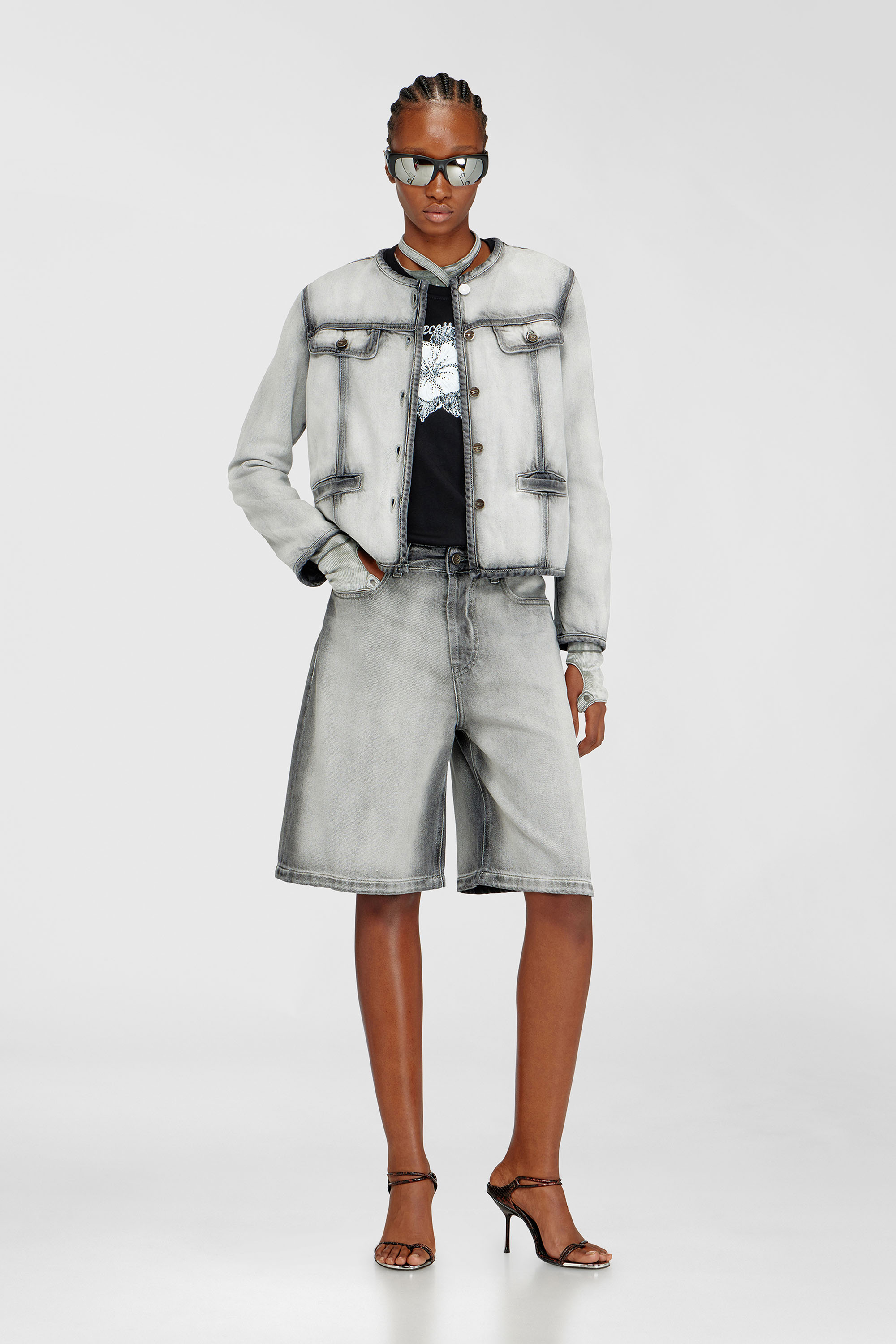 Diesel - DE-GRAFY-FSI, Veste en denim skeleton doux Femme in Gris - 2