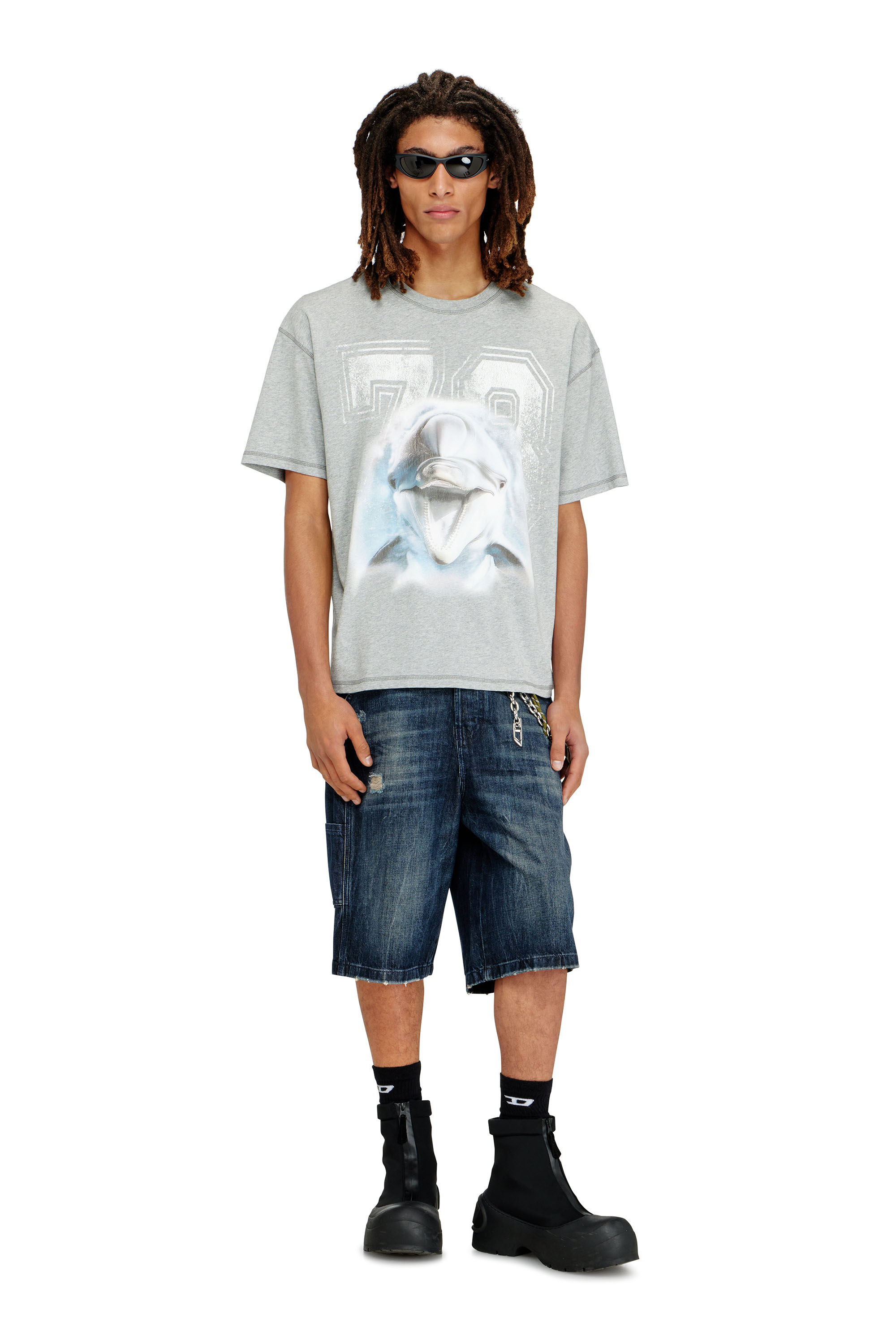 Diesel - T-BOXT-DOLPHIN, Herren Locker sitzendes T-Shirt mit Delfin-Grafik in Grau - 1