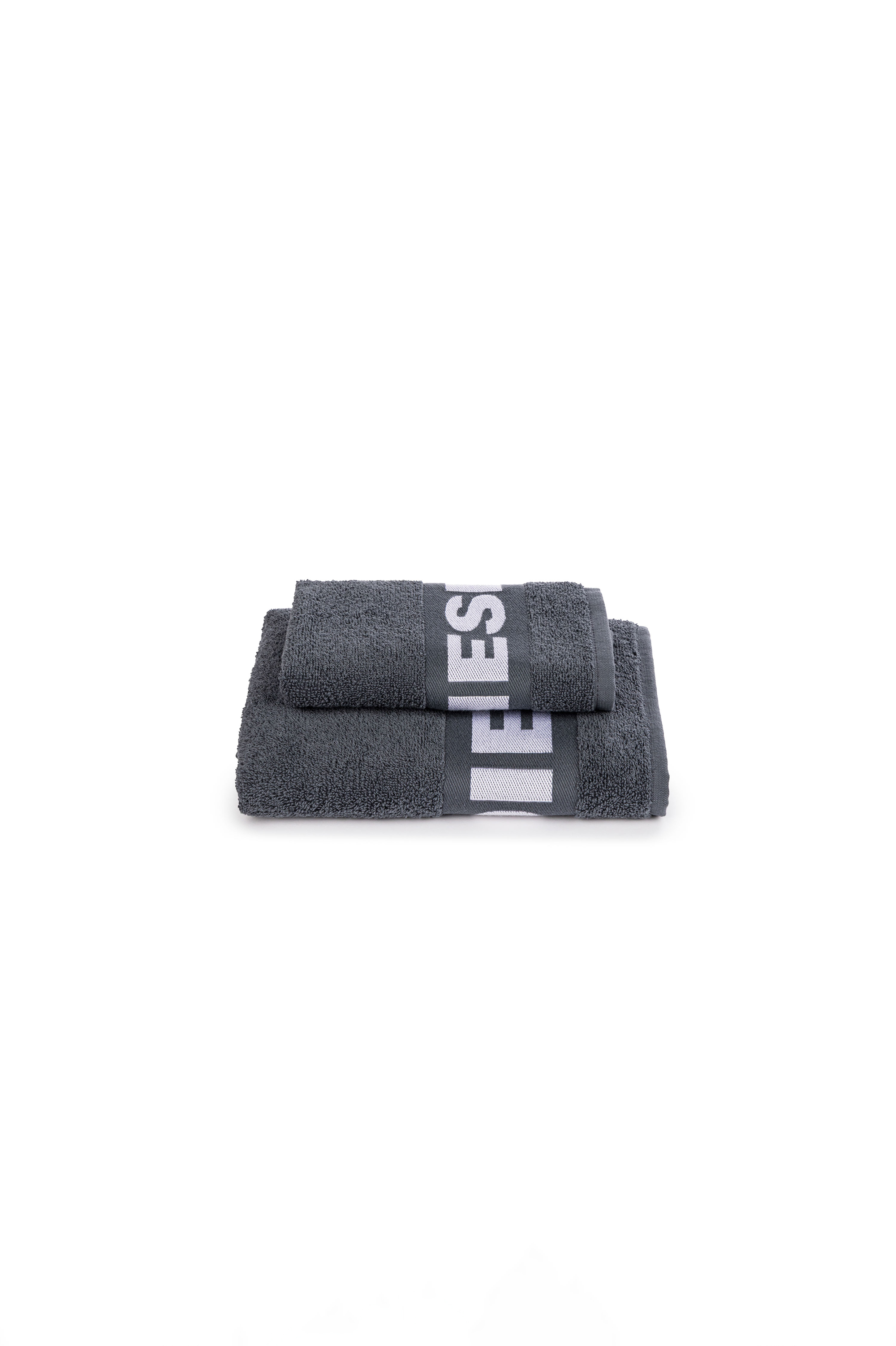 Diesel - 1015131 LOGO-COTTON TOWEL SET 1+1 GREY, Unisex Tücher-Set aus Baumwoll-Frottee mit Logo in Dunkelgrau - 1