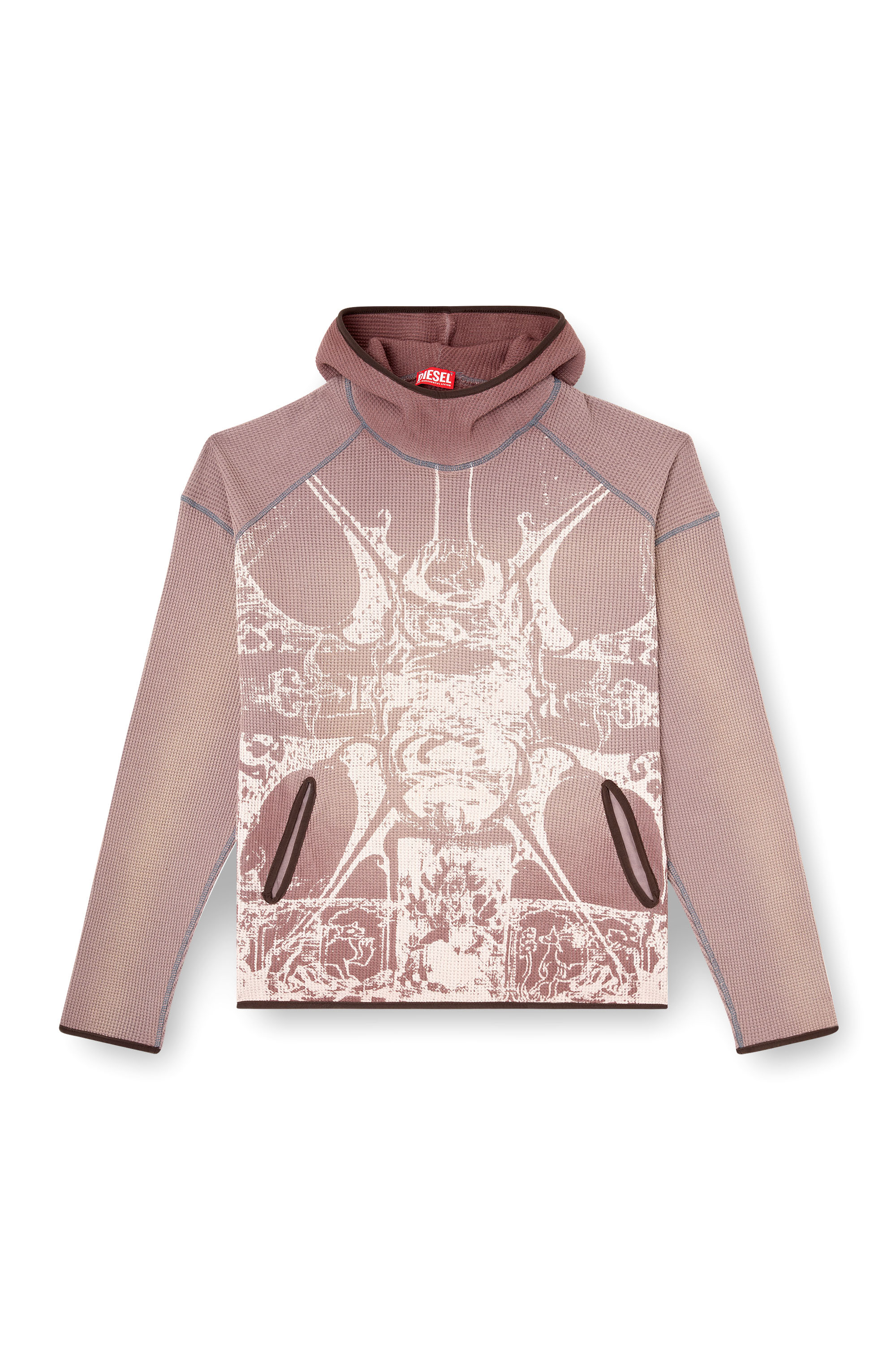 Diesel - S-WAF-HOOD-NEW, Herren Verblasster Waffel-Kapuzenpullover mit Grafik-Print in Violett - 2