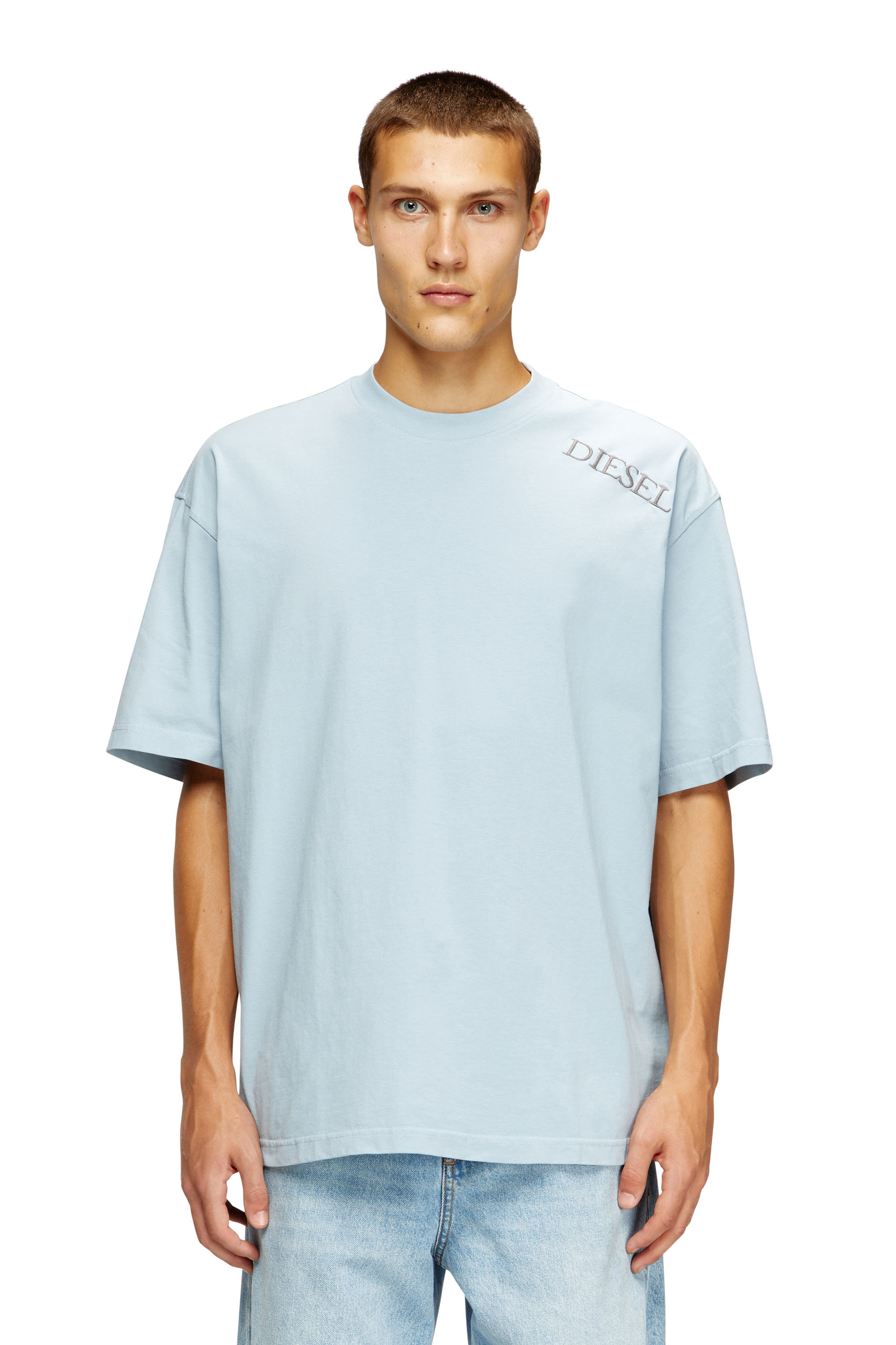 Diesel - T-BOGGY-T5, Herren Locker geschnittenes T-Shirt mit Grafikdruck und Logo in Hellblau - 3