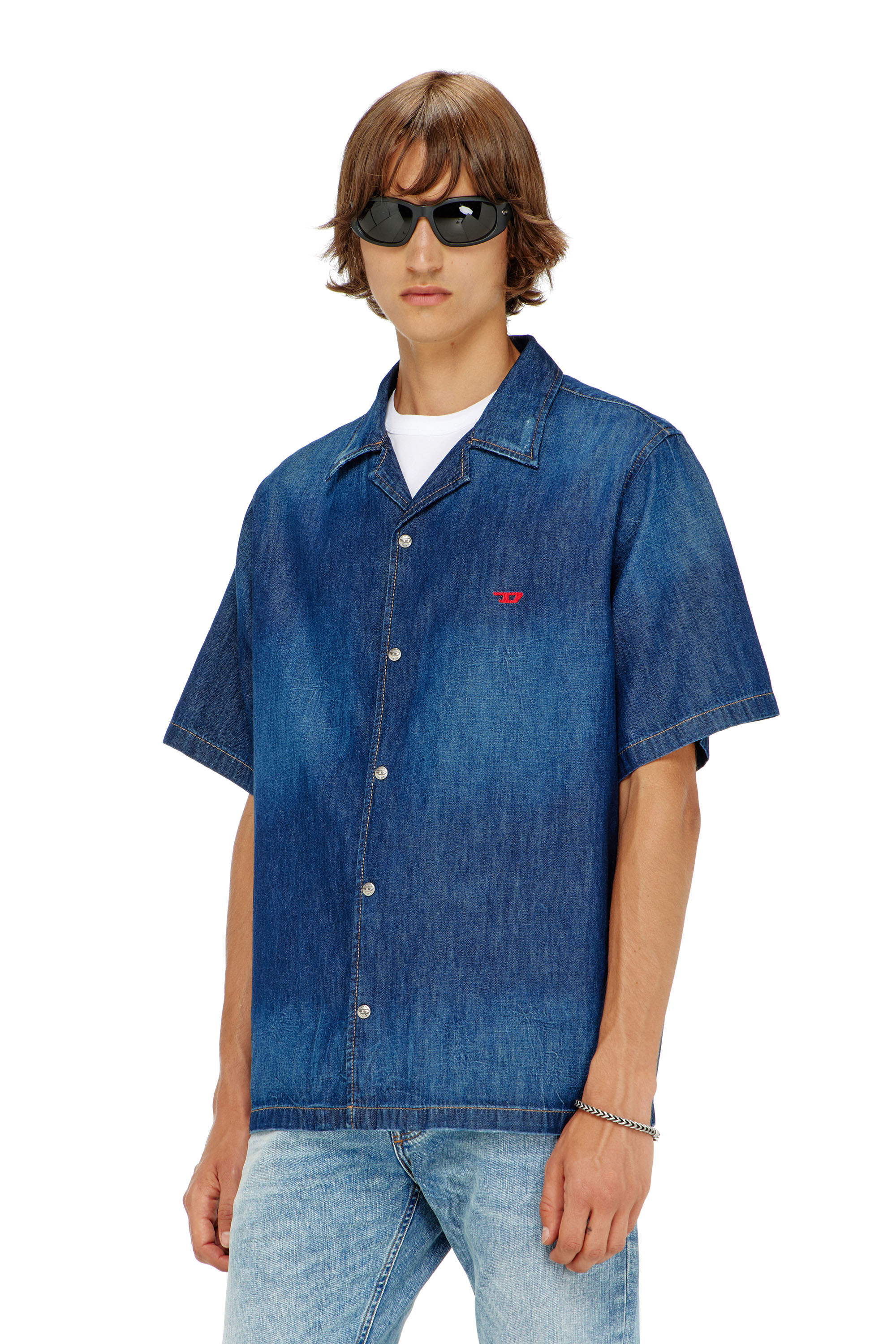 Diesel - D-NABIL-D, Camicia in denim a maniche corte Uomo in Blu - 1