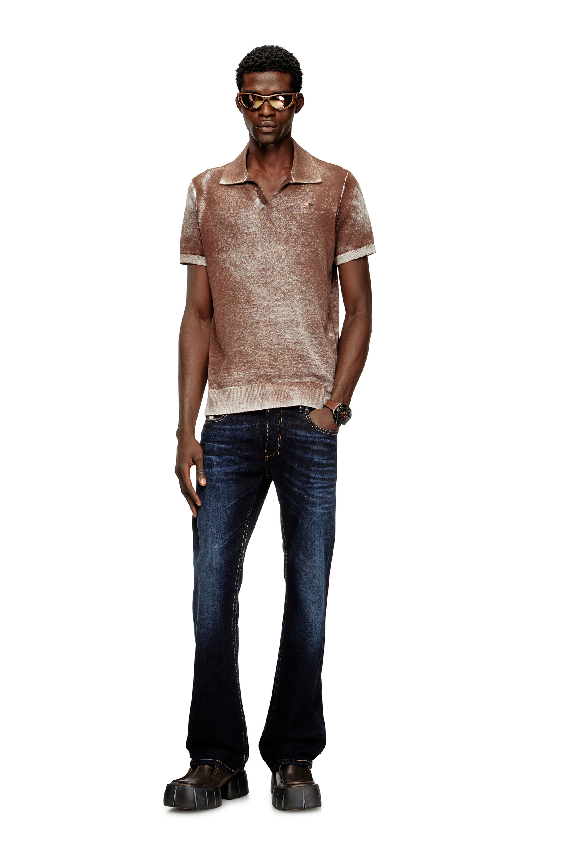 Diesel - K-LAWRIE, Polo in maglia con stampa interna sfumata Uomo in Marrone - 2