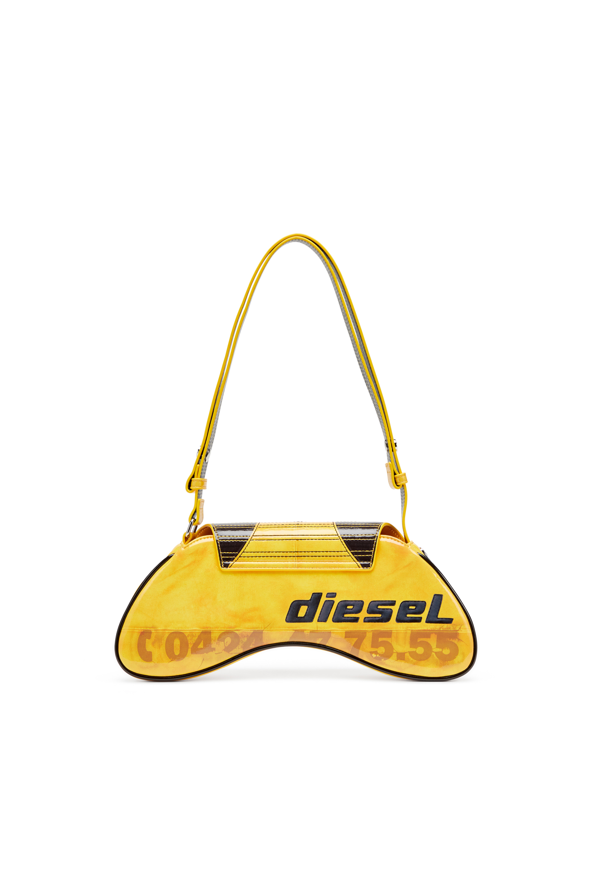 Diesel - PLAY CROSSBODY, Play-Sac en bandoulière brillant avec éléments de motard Femme in Jaune - 3