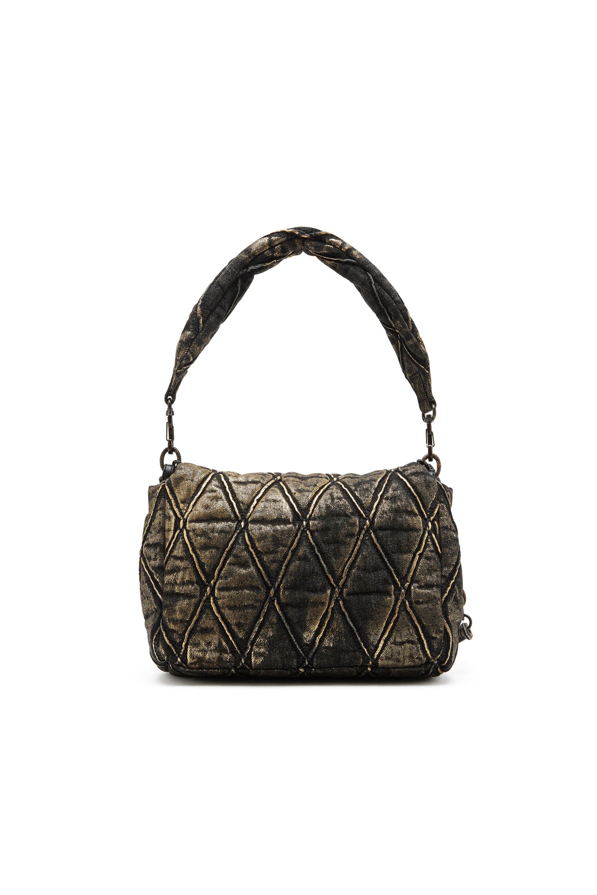 Diesel - CHARM-D SHOULDER M, Damen Charm-D M-Schultertasche aus Metallic-Steppdenim in Schwarz/Gold - 2