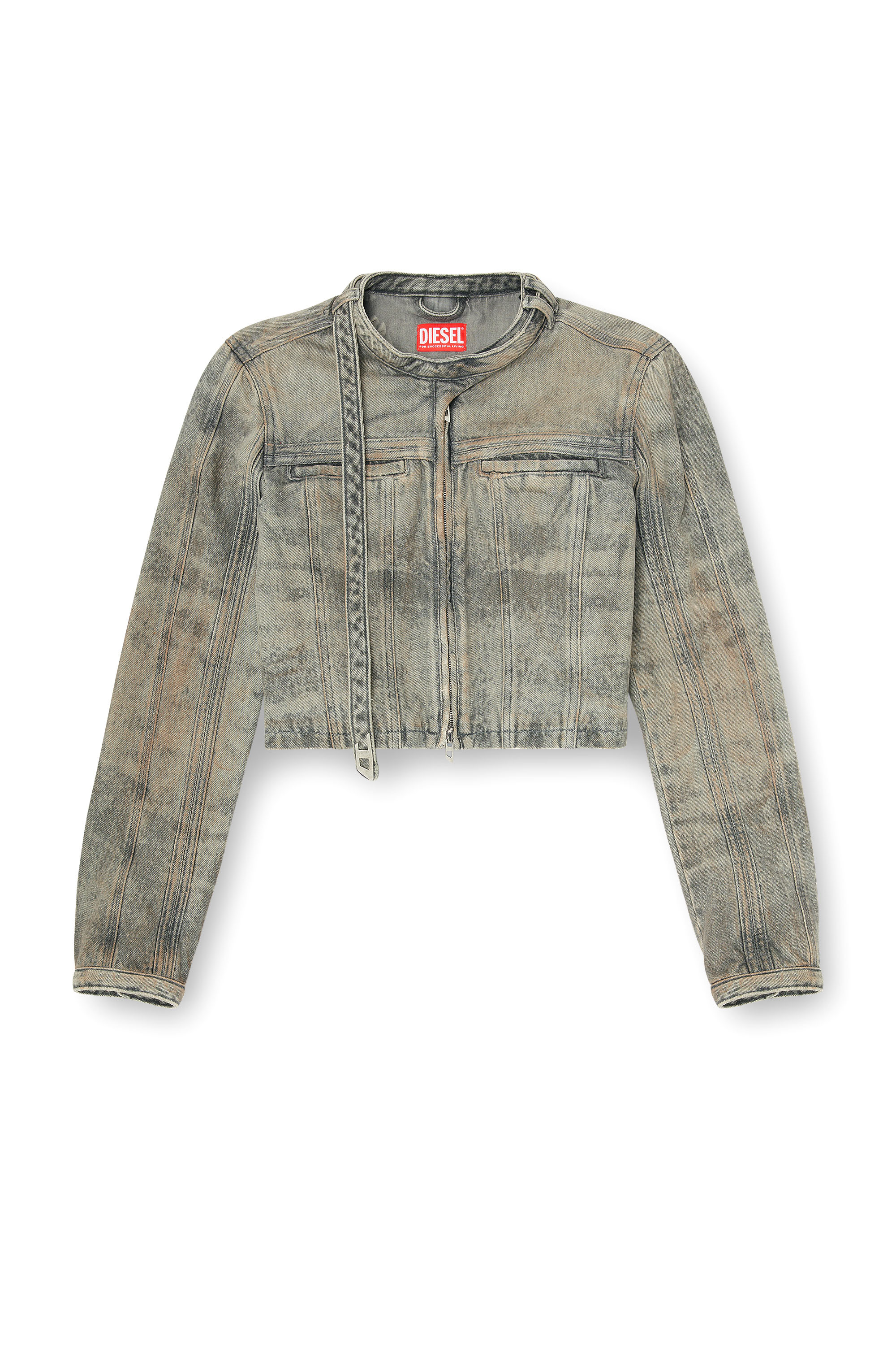 Diesel - DE-SAPHIX-FSI1, Giacca cropped in satin denim di cotone e canapa Donna in Grigio - 3