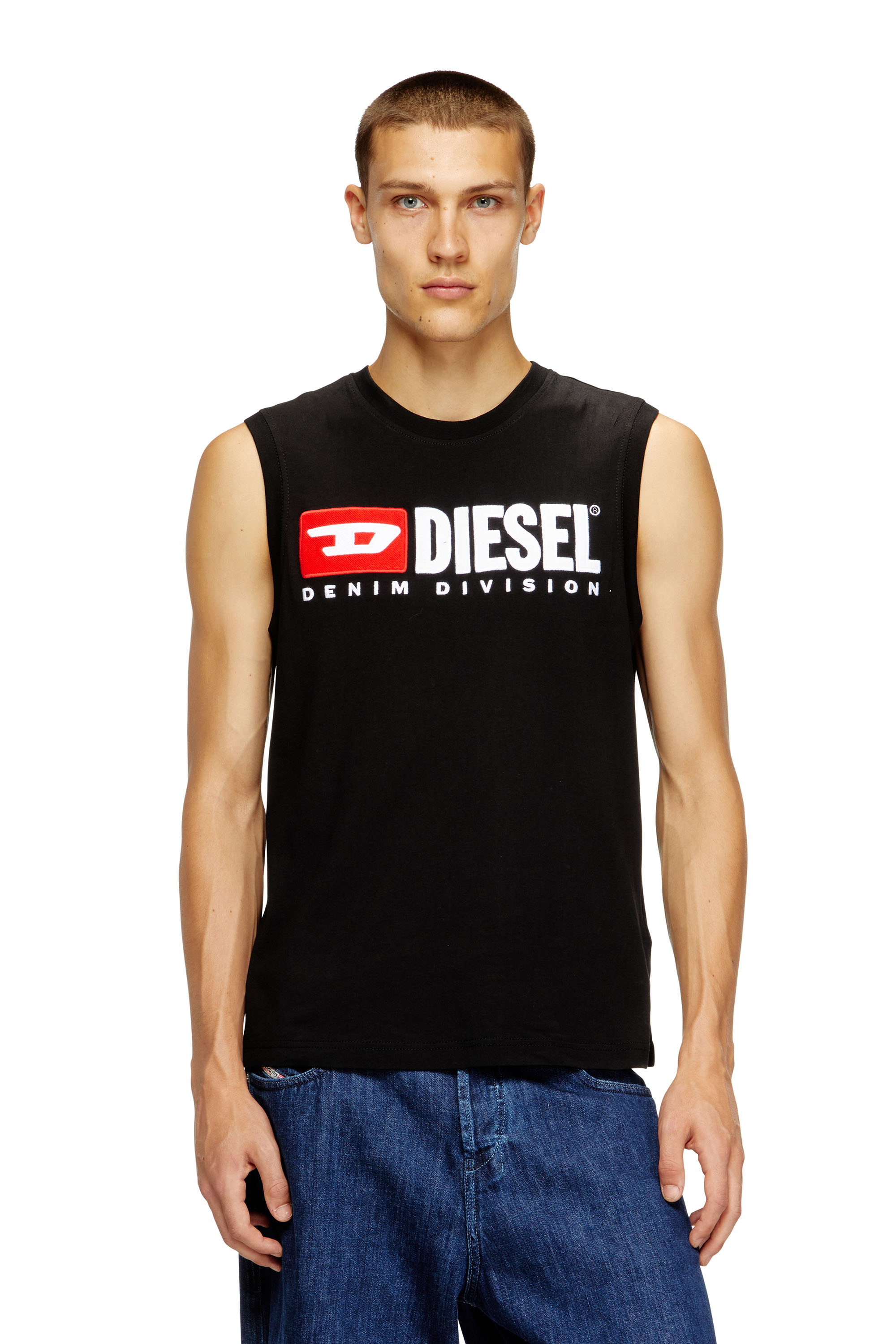 Diesel - T-ISCO-DIV, Canotta con stampa logo sul petto Uomo in Nero - 1