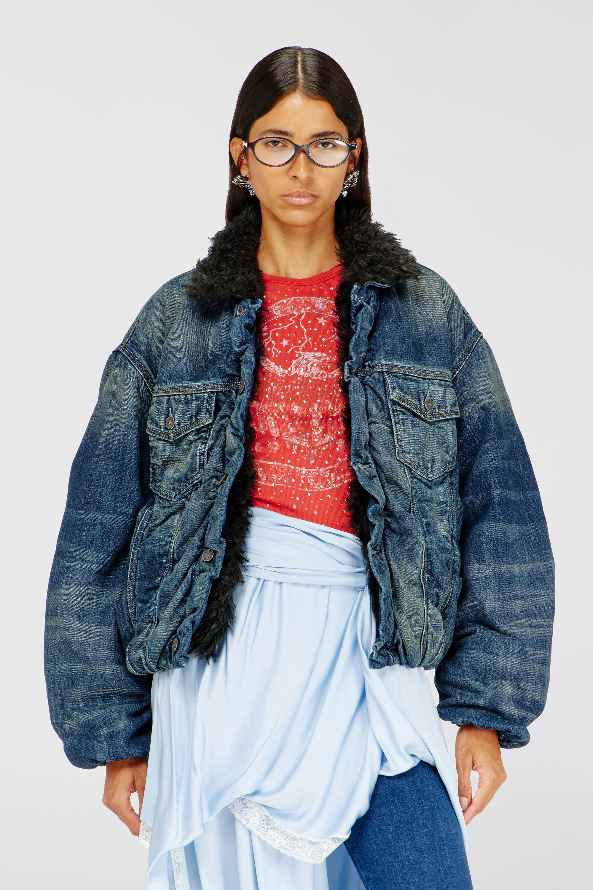 Diesel - D-CURLY-FSJ1, Giacca trucker foderata in denim con interno teddy Unisex in Blu - 6