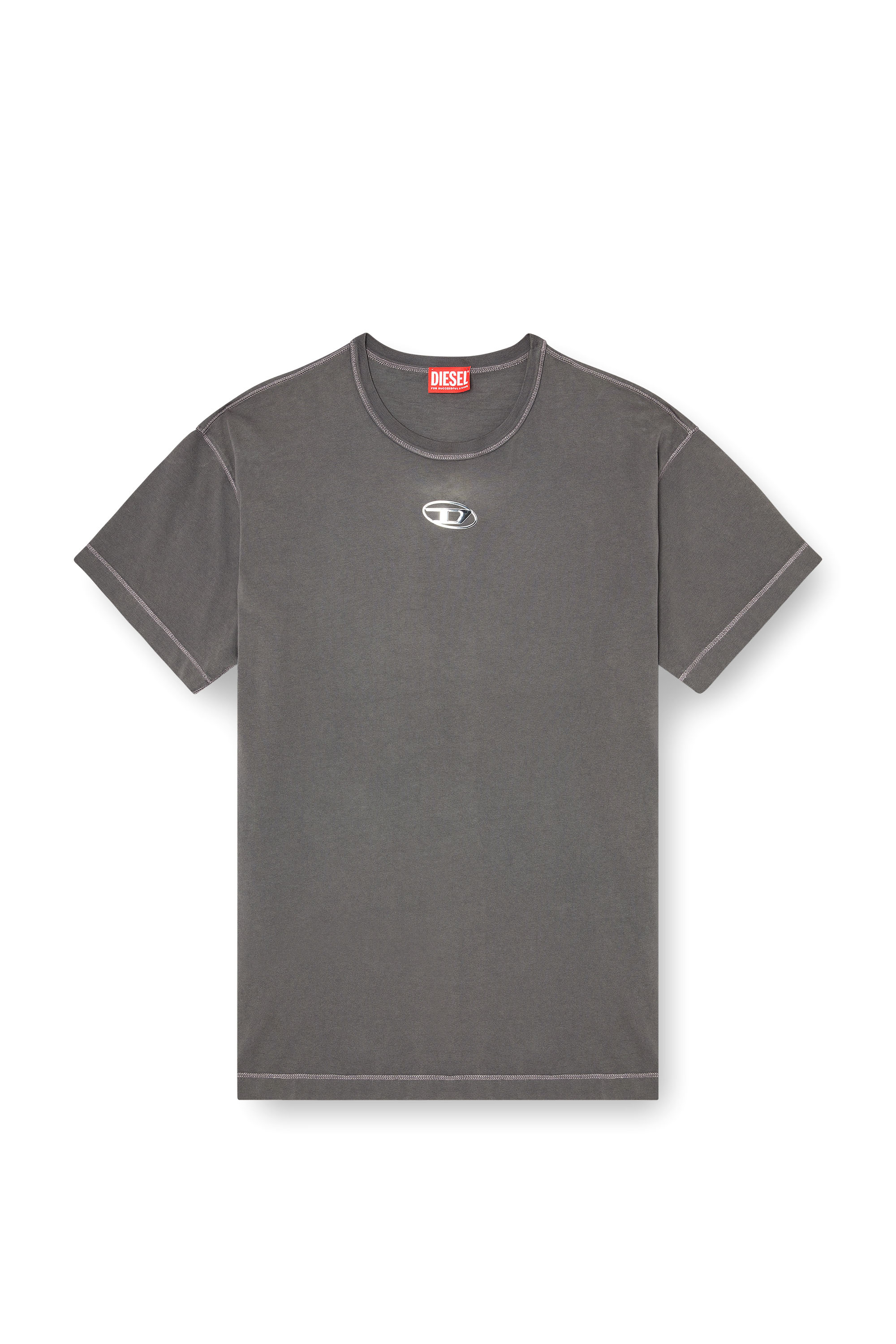 Diesel - T-NORM-IOD, T-shirt en coton l&eacute;ger avec logo Ovale D m&eacute;tallis&eacute; Homme in Gris - 3