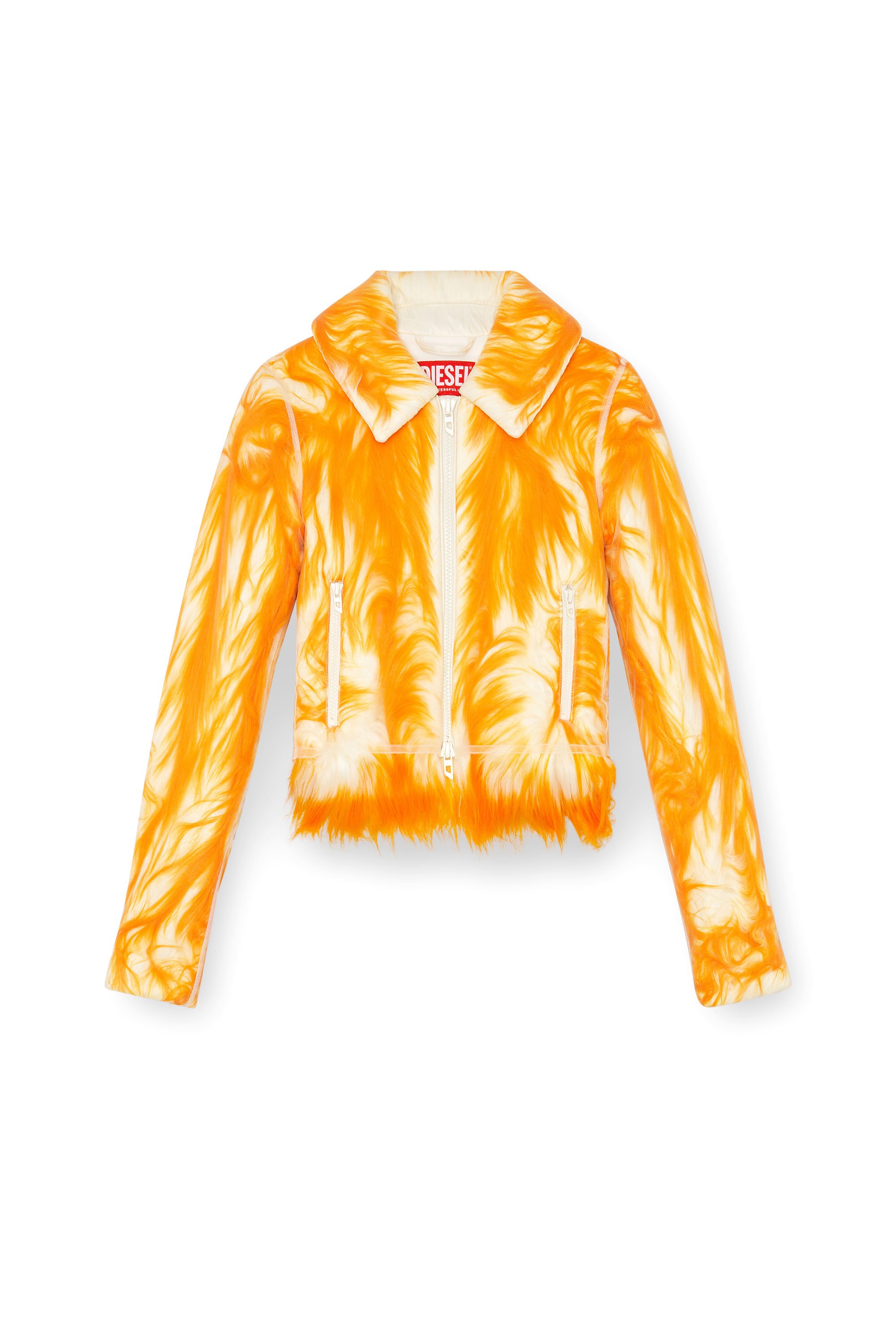 Diesel - W-DIASPRO, Veste duveteuse avec superposition de tulle transparent Femme in Orange - 3