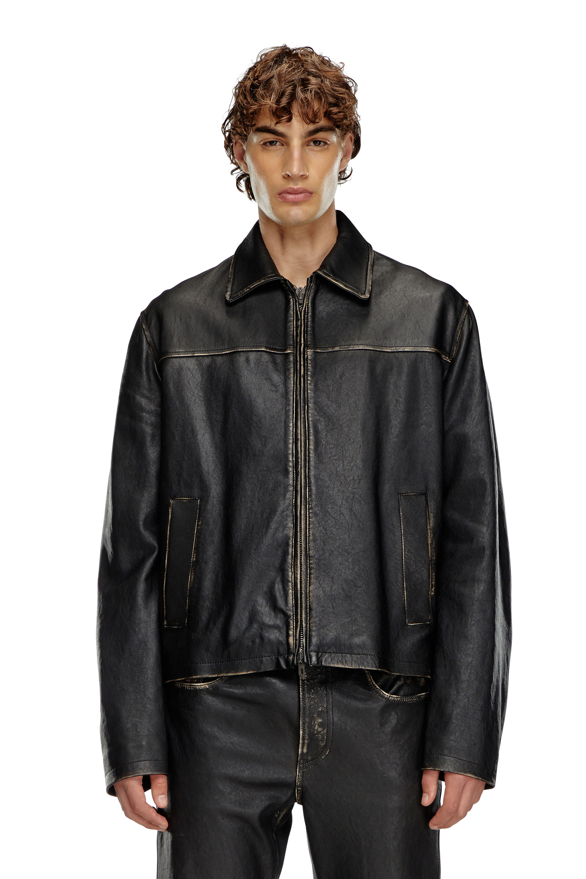 Diesel - L-BLIXIA, Man Distressed leather jacket in Black - Image 1