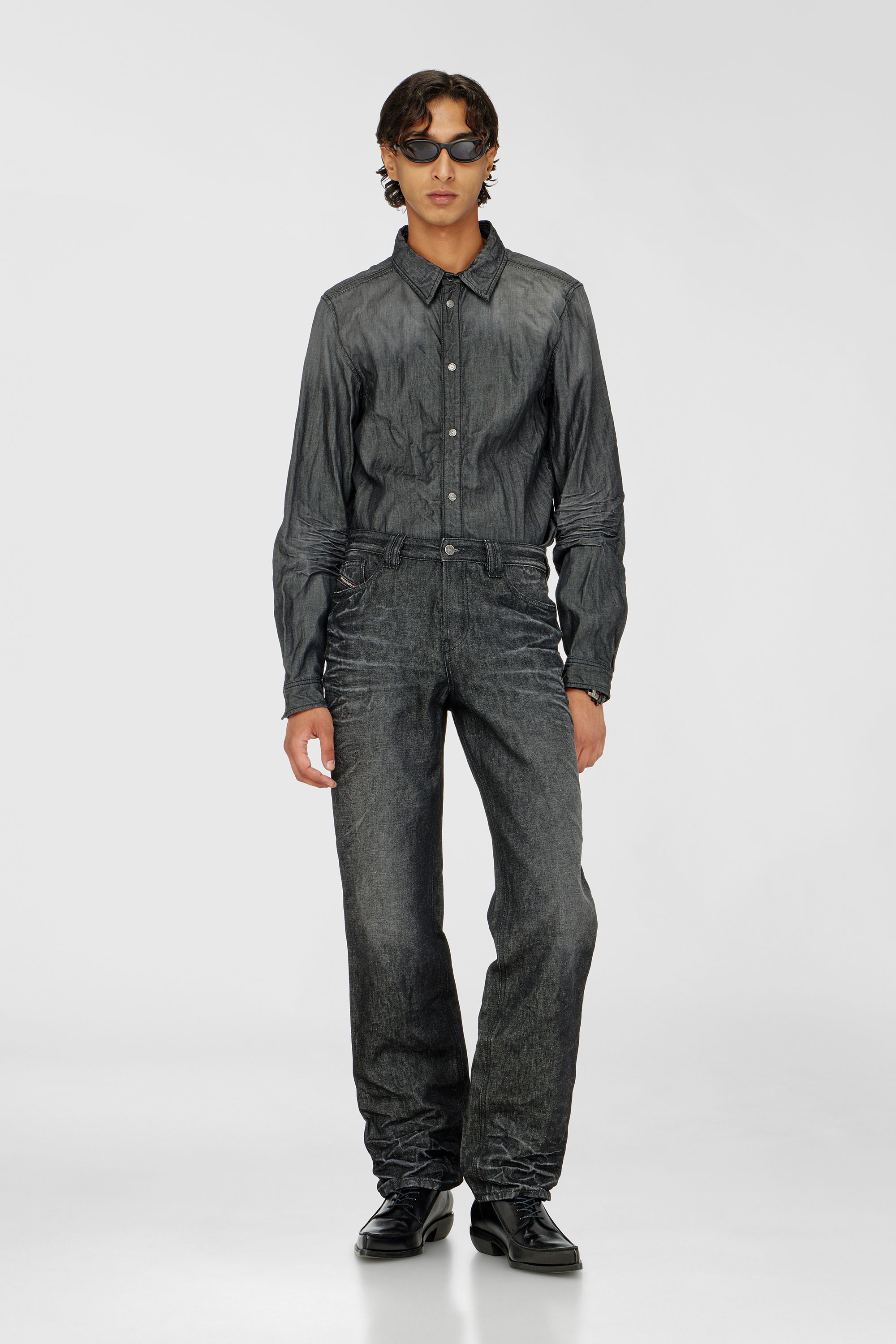 Diesel - D-SYNAR-FSJ2, Camicia in denim stropicciato Uomo in Grigio - 1