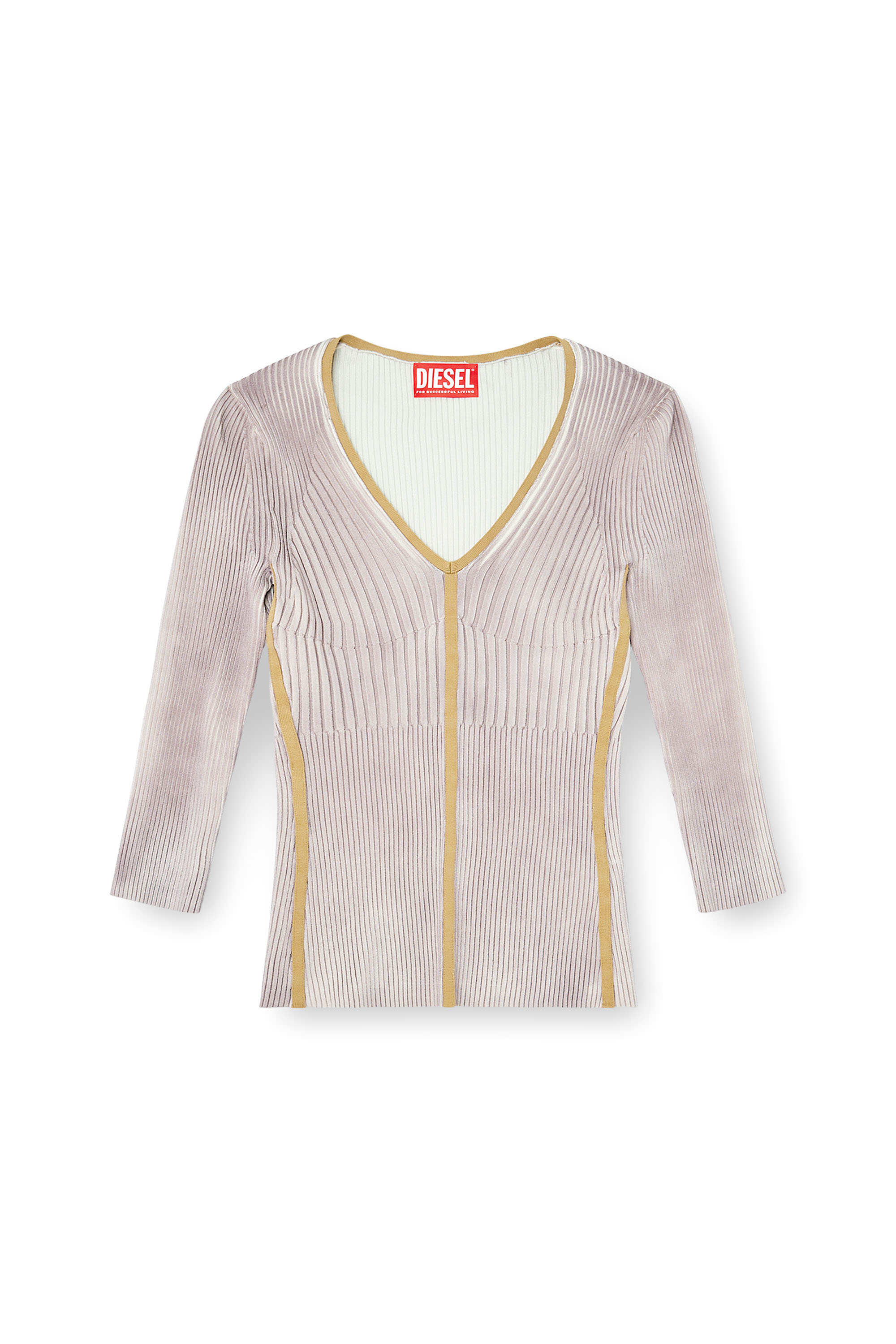 Diesel - M-SARMANI, Pull en maille &agrave; col V c&ocirc;tel&eacute; avec bandes contrastantes Femme in Violet - 2