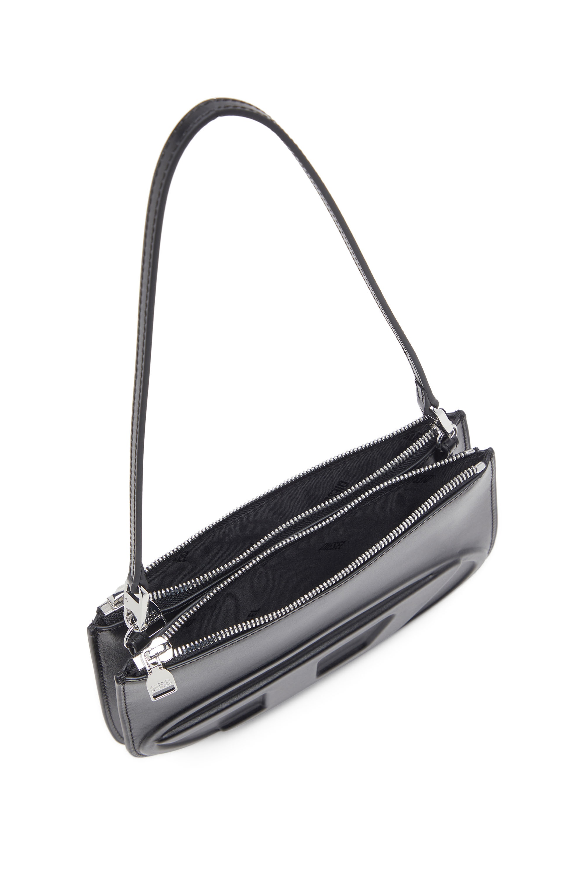 Diesel - 1DR TWIN, Damen Schultertasche mit Doppelbeutel aus bedrucktem Leder in Schwarz - 4