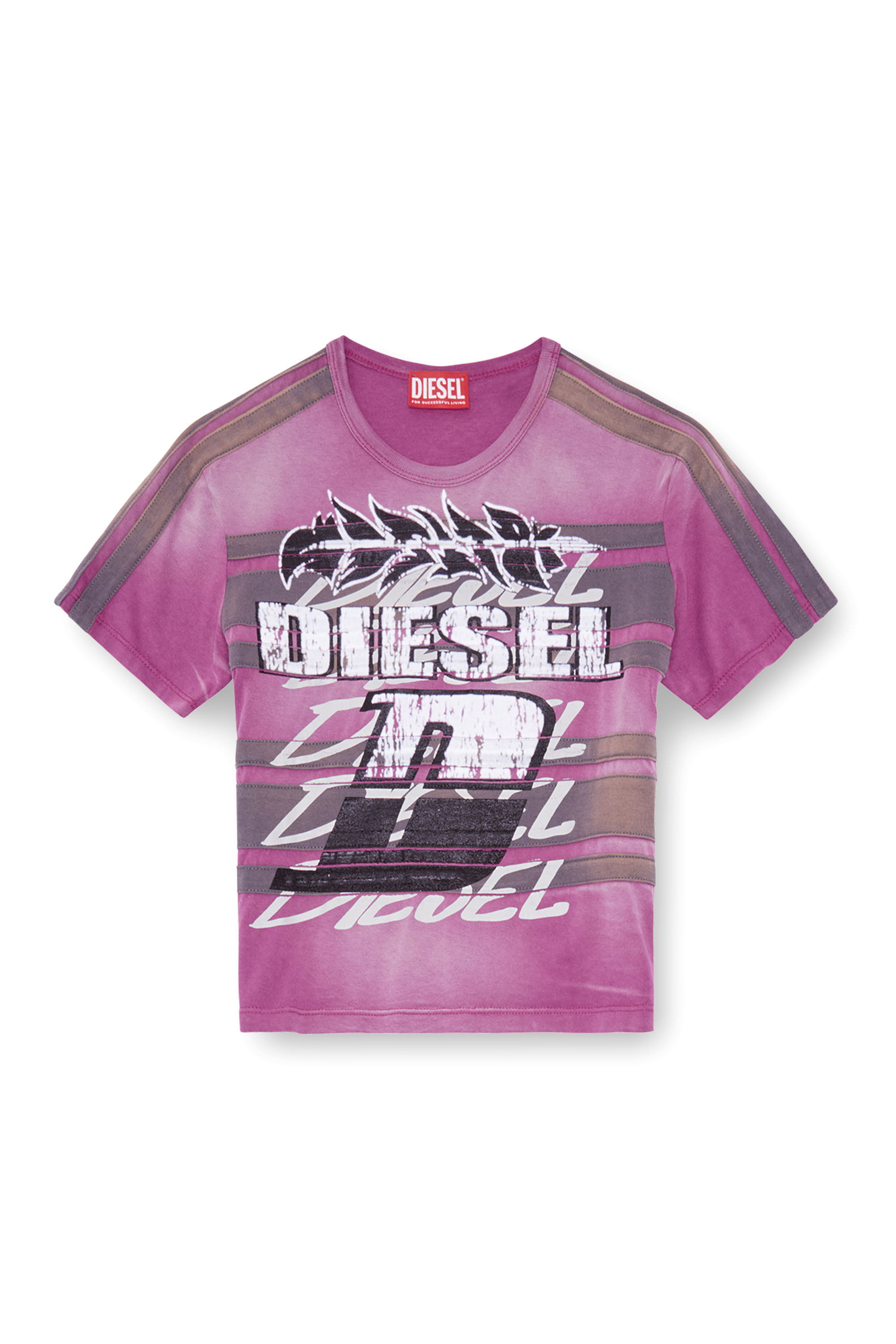 Diesel - T-UNCUTIE-STRIPE, Donna T-shirt cropped schiarita al sole in Viola - Image 3