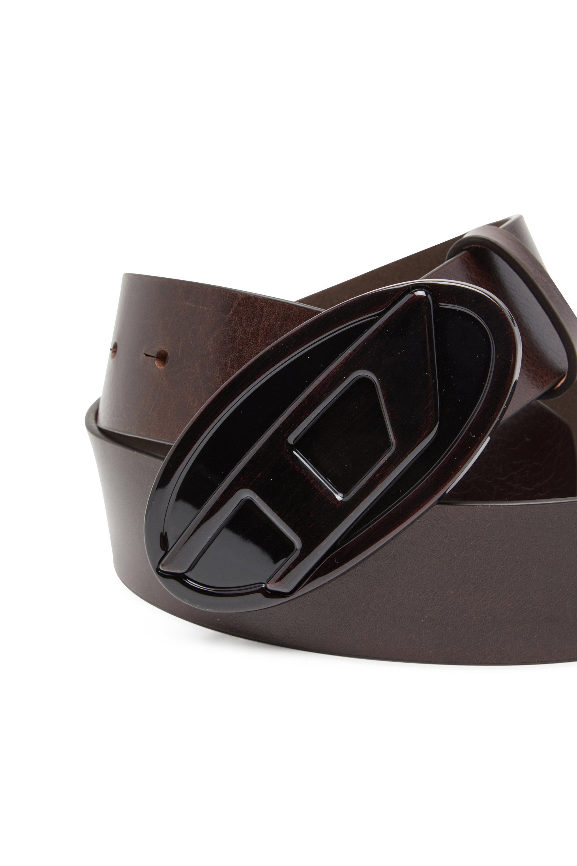 Diesel - B-1DR 2.0, Damen 4 cm breiter Gürtel aus Leder mit glänzender Oval D-Schnalle in Braun - 3