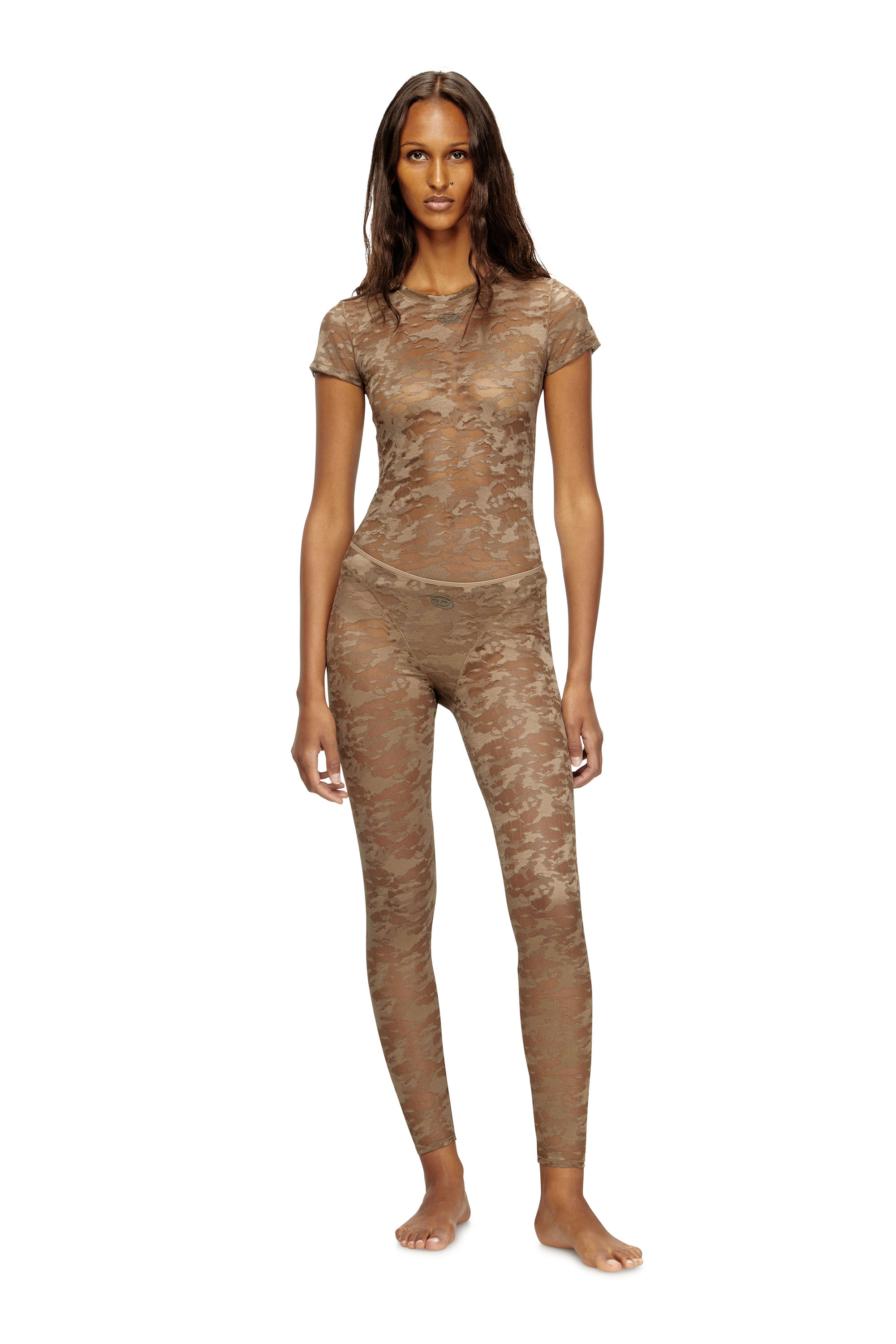 Diesel - CLAIRE-UTLT, Leggings in pizzo camouflage Donna in Marrone - 1