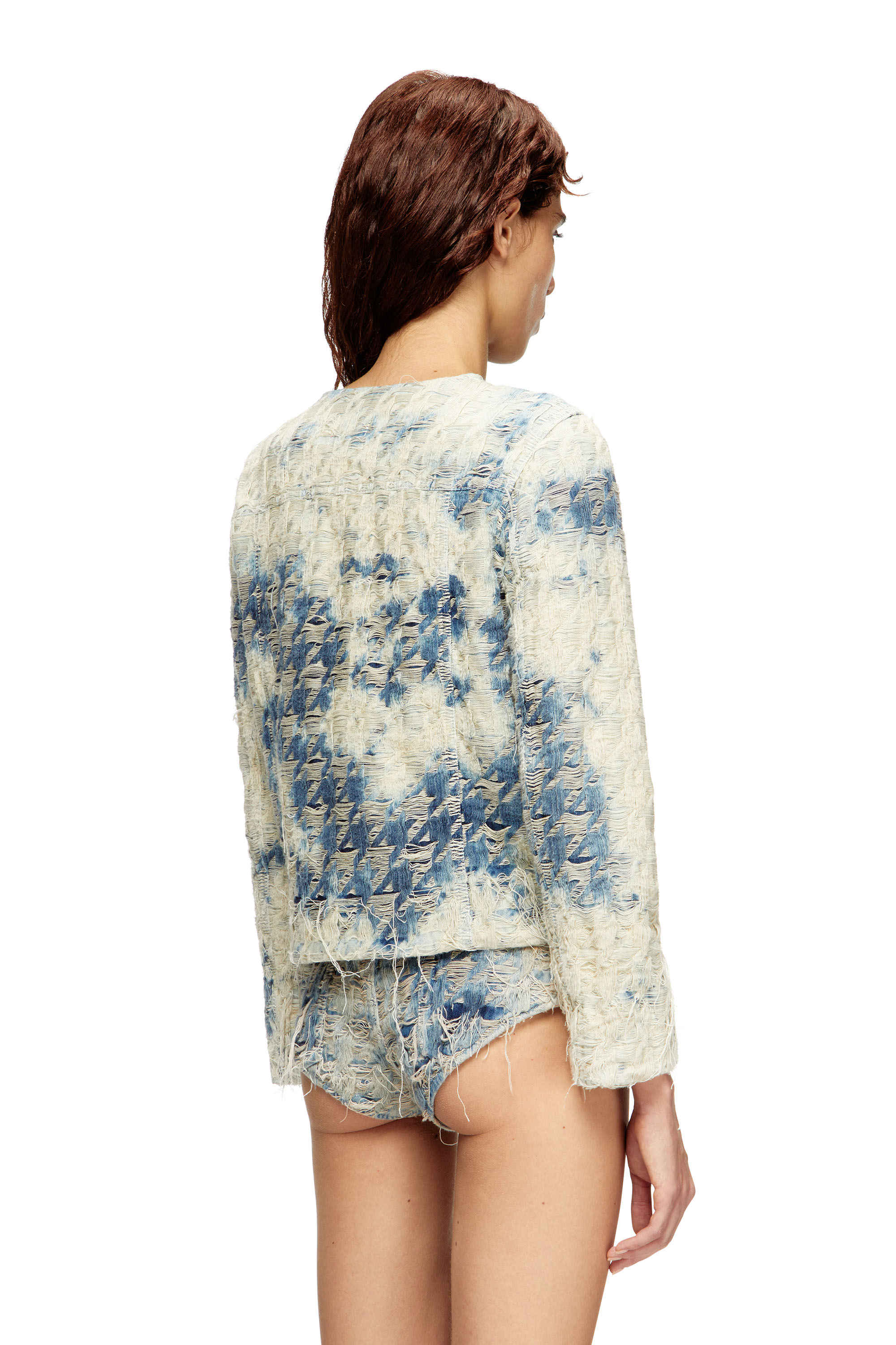 Diesel - DE-GRAFY-FSH, Damen Jacke aus Jeansgewebe mit Hahnentritt-Muster in Blau/Weiss - 4