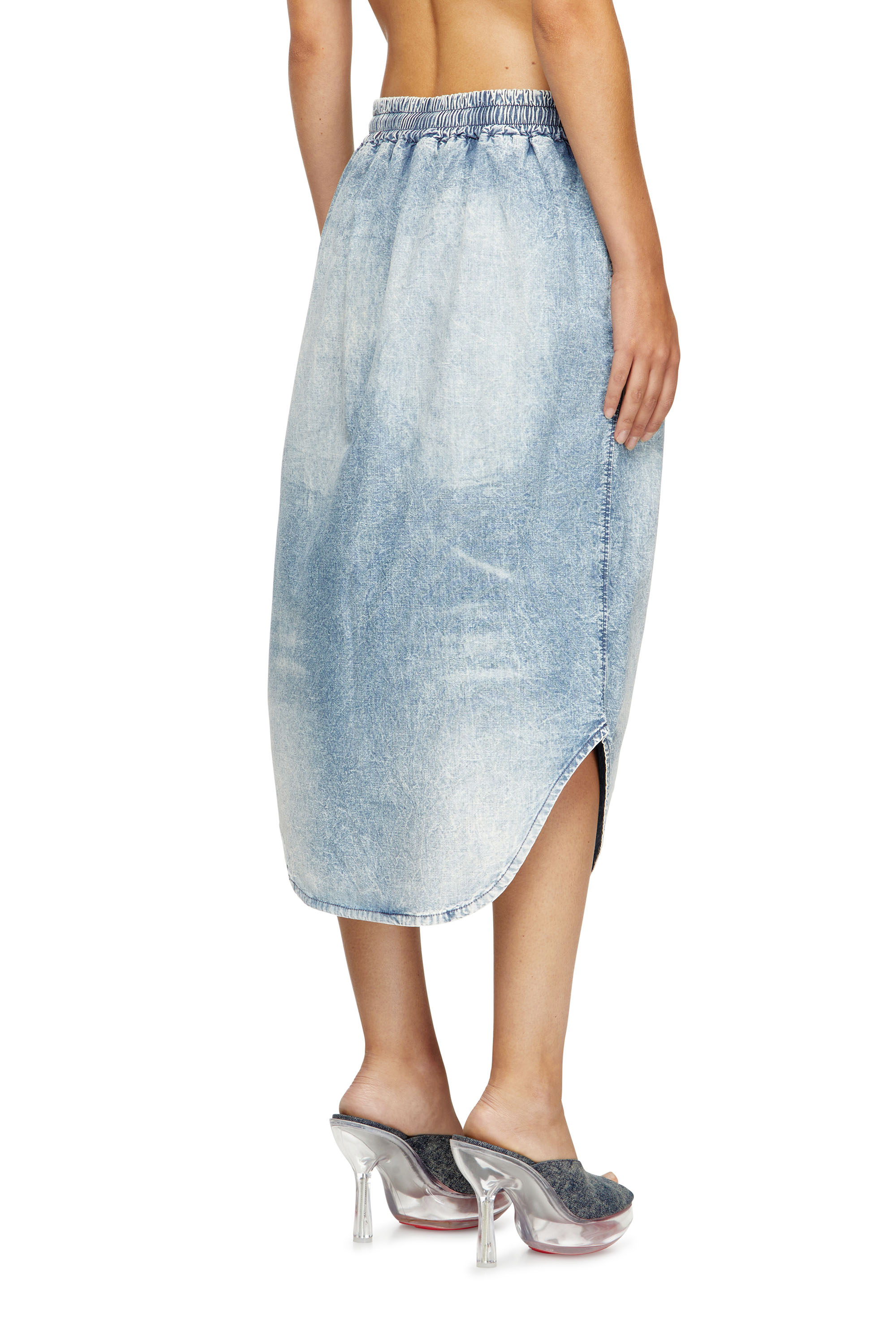 Diesel - DE-ASHLEY-S, Jupe midi en denim marbré Femme in Bleu - 4