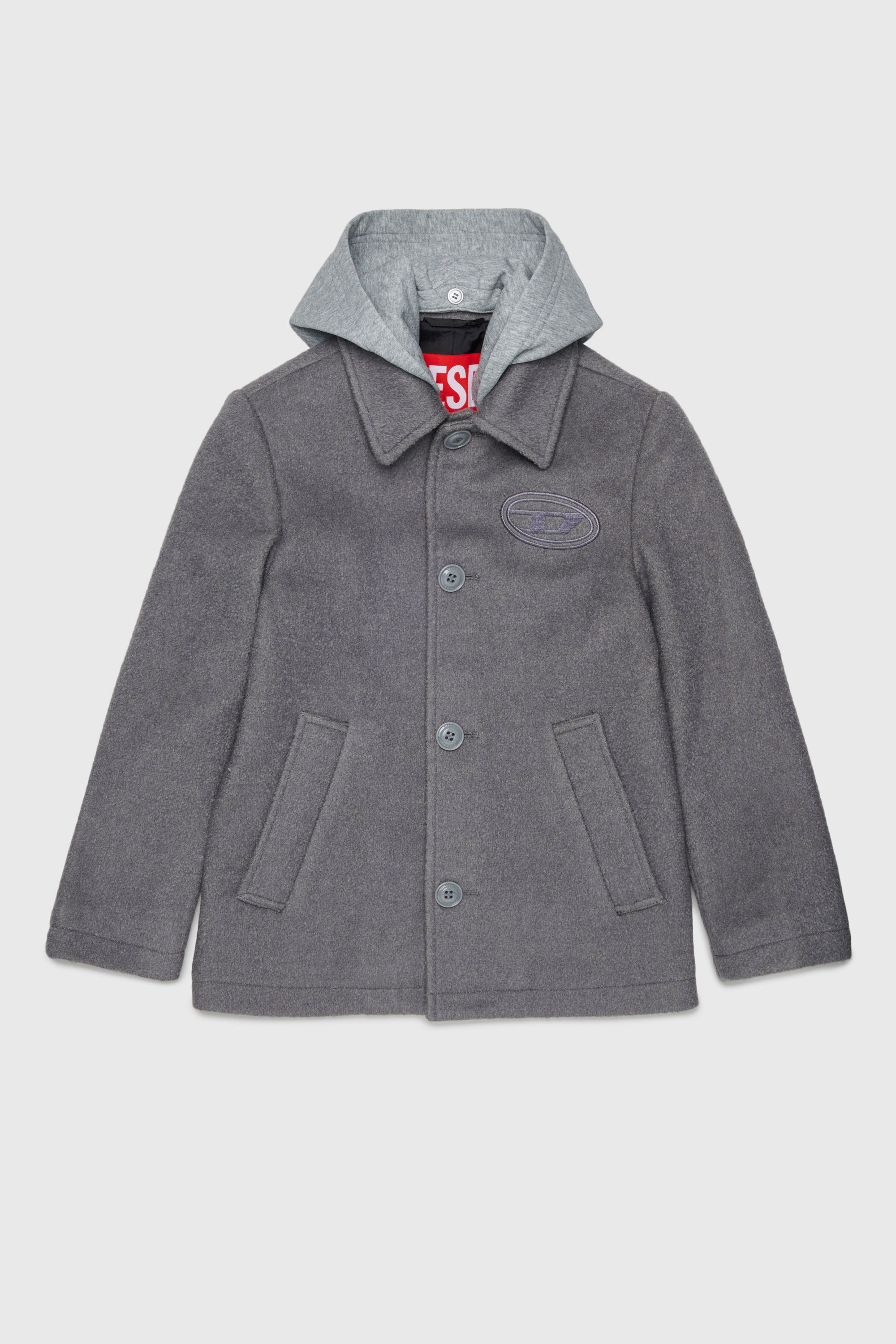 Diesel - JASTONEOUT, Manteau en laine m&eacute;lang&eacute;e avec capuche amovible Homme in Gris - 1